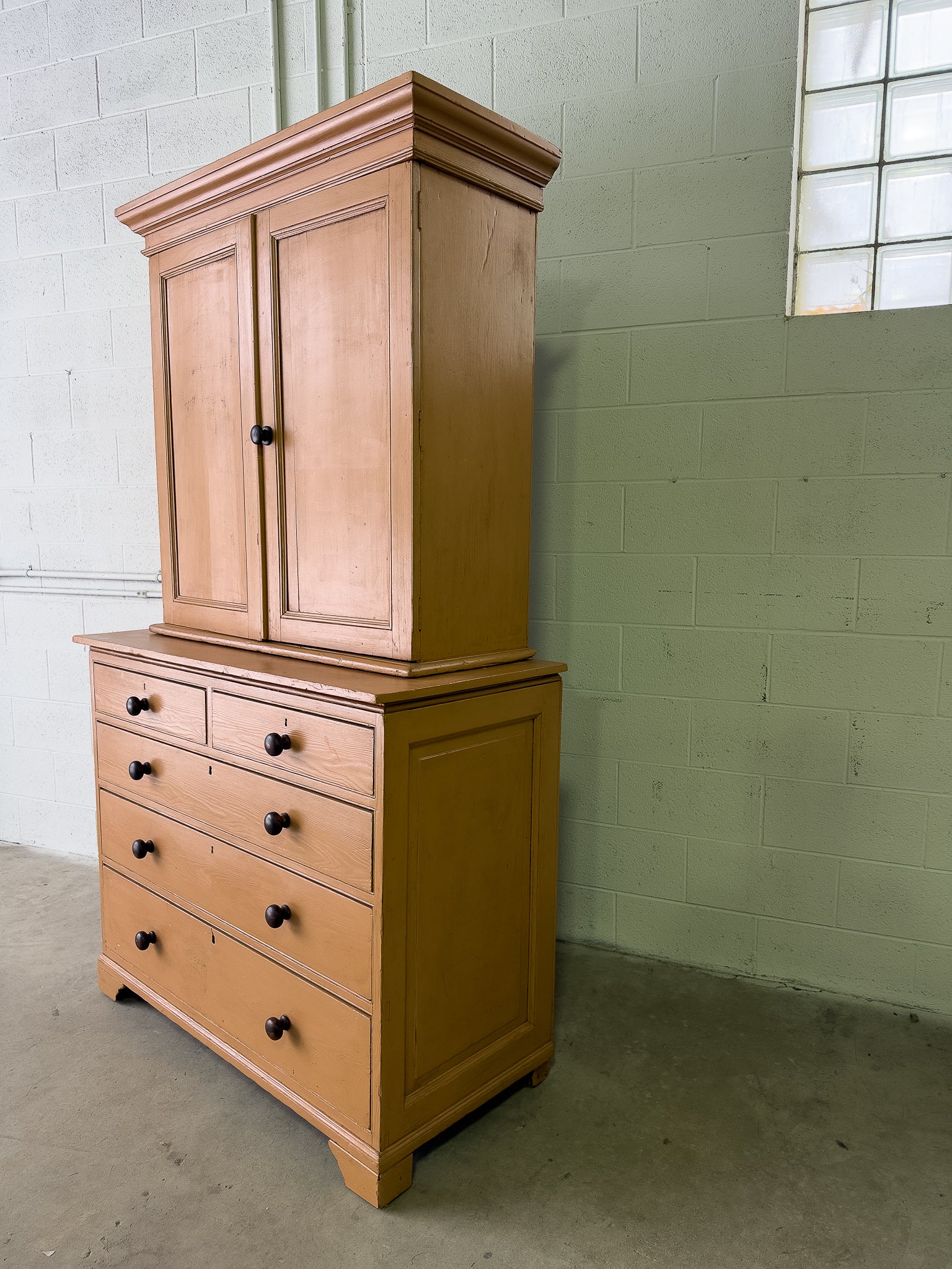 Painted antique pine housekeepers cupboard
