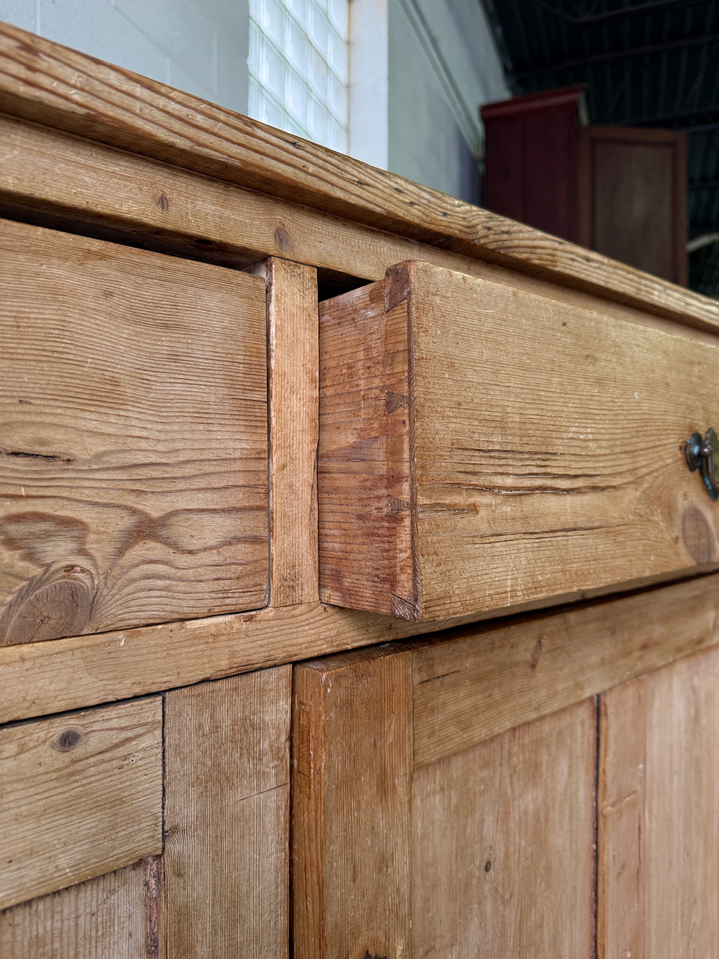 Antique pine sideboard with ring pulls