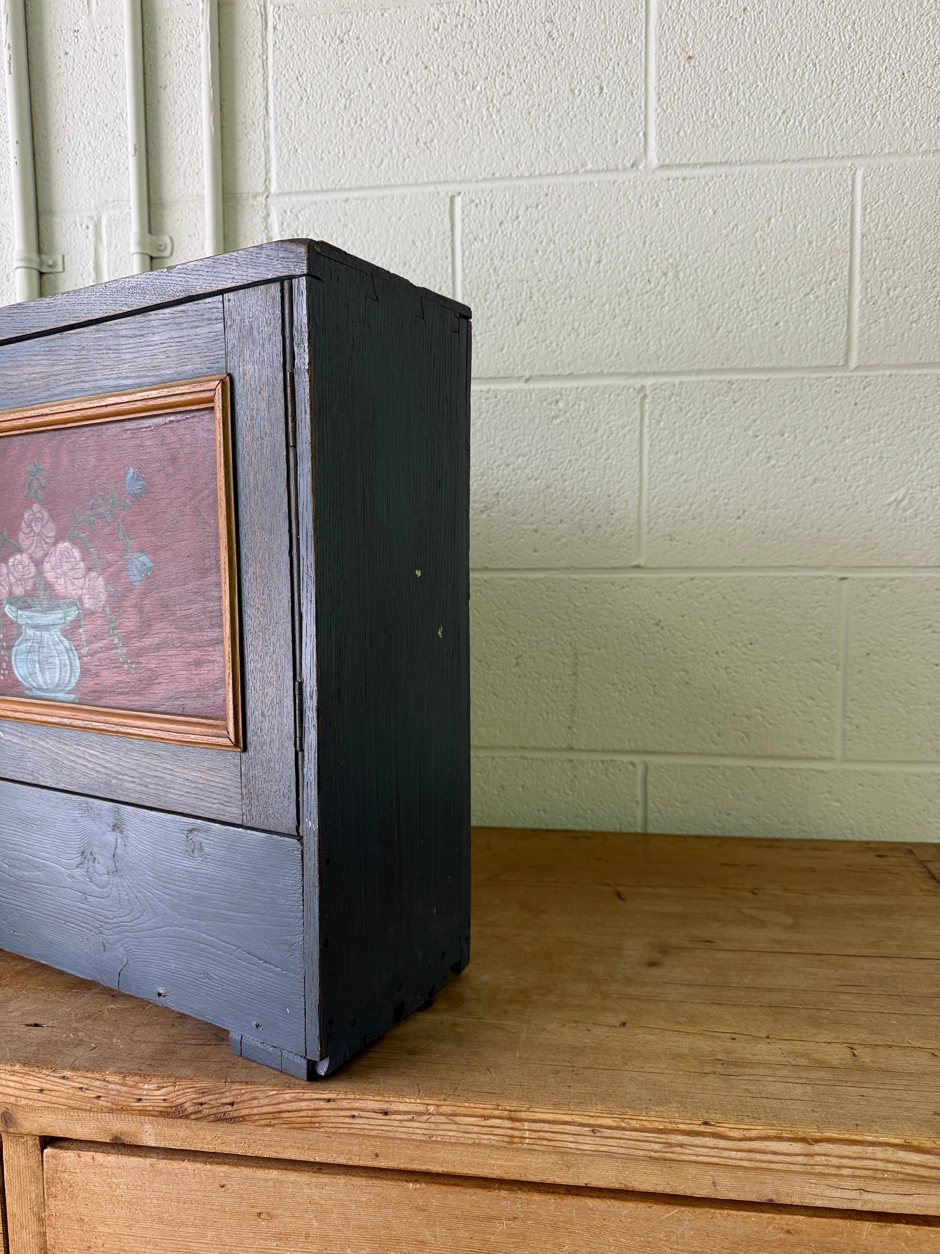 Antique pine folk painted small cupboard
