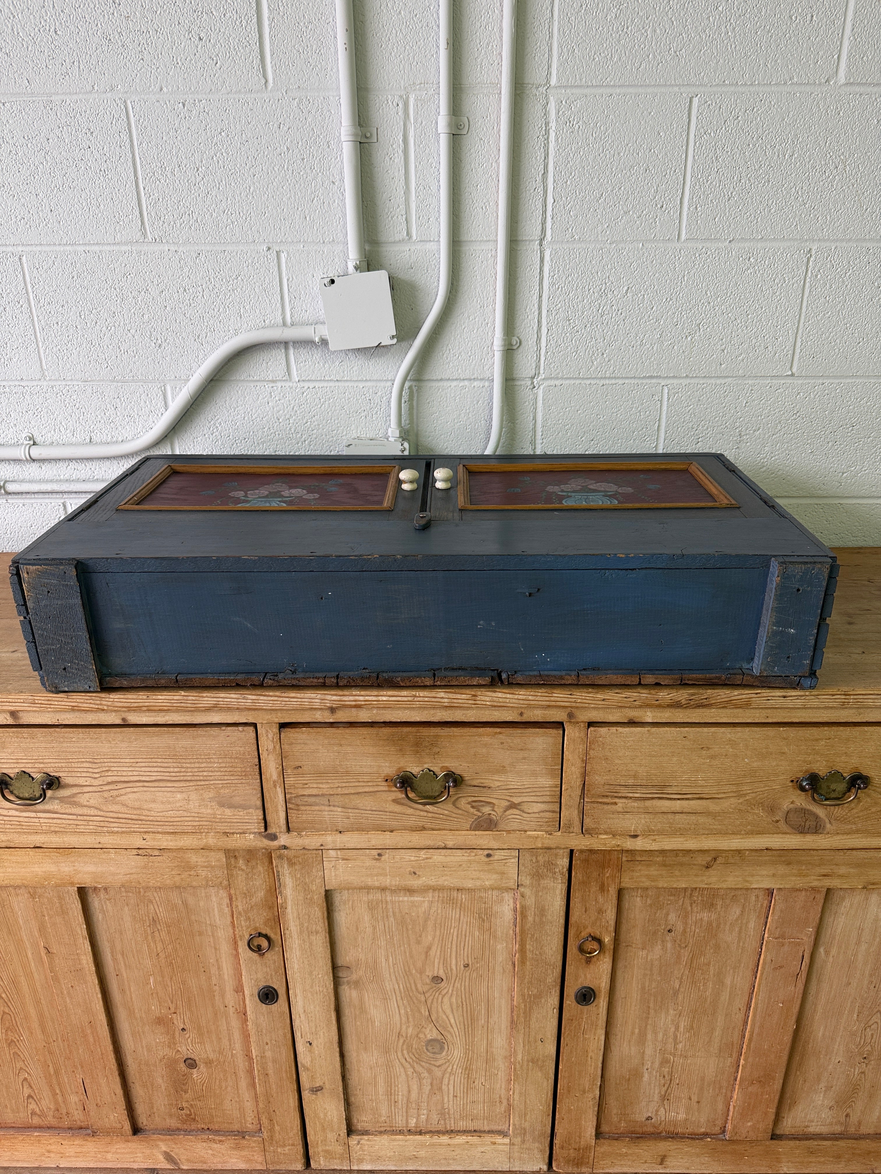 Antique pine folk painted small cupboard