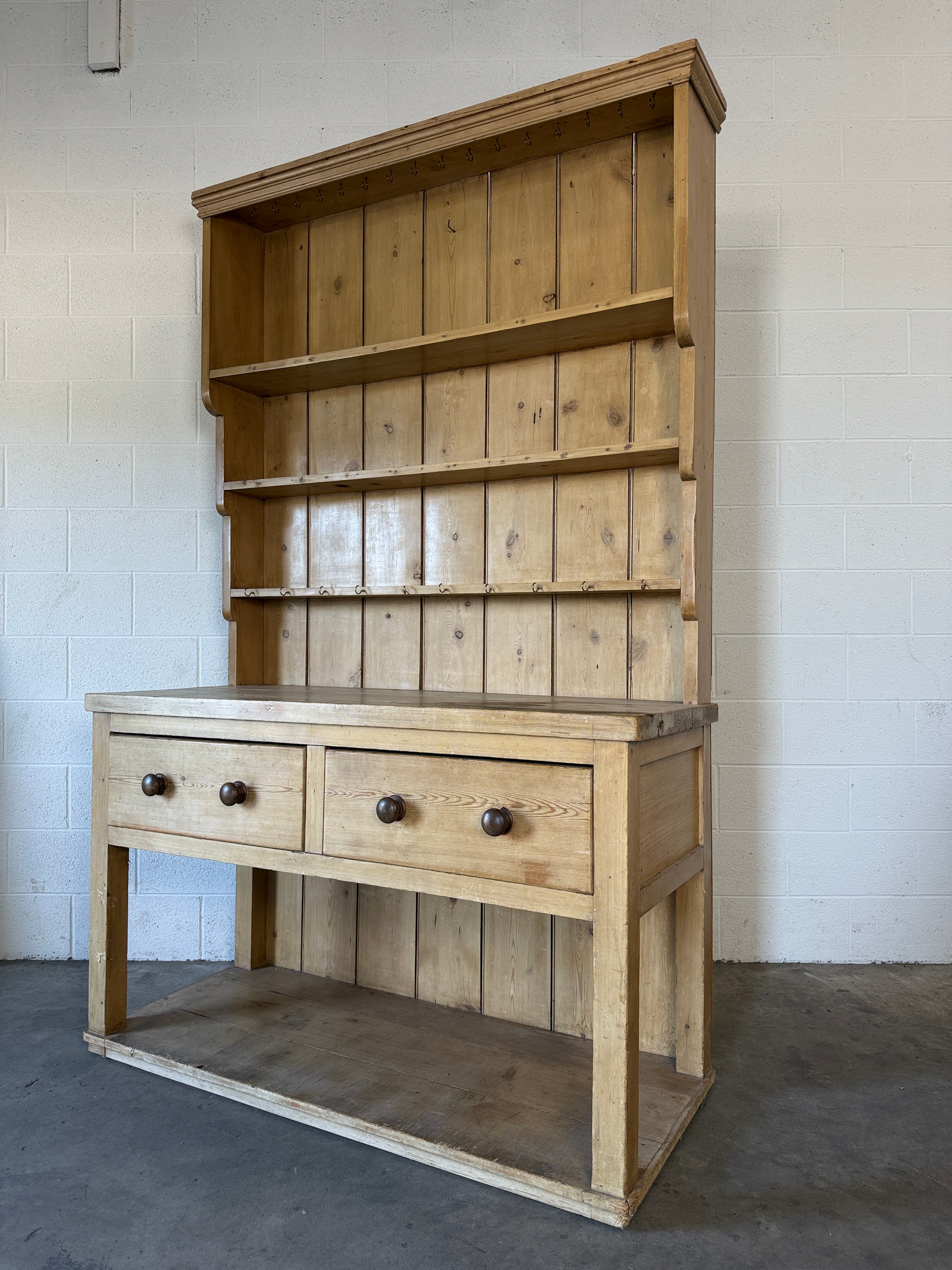 Antique pine kitchen dresser (English) with potboard base