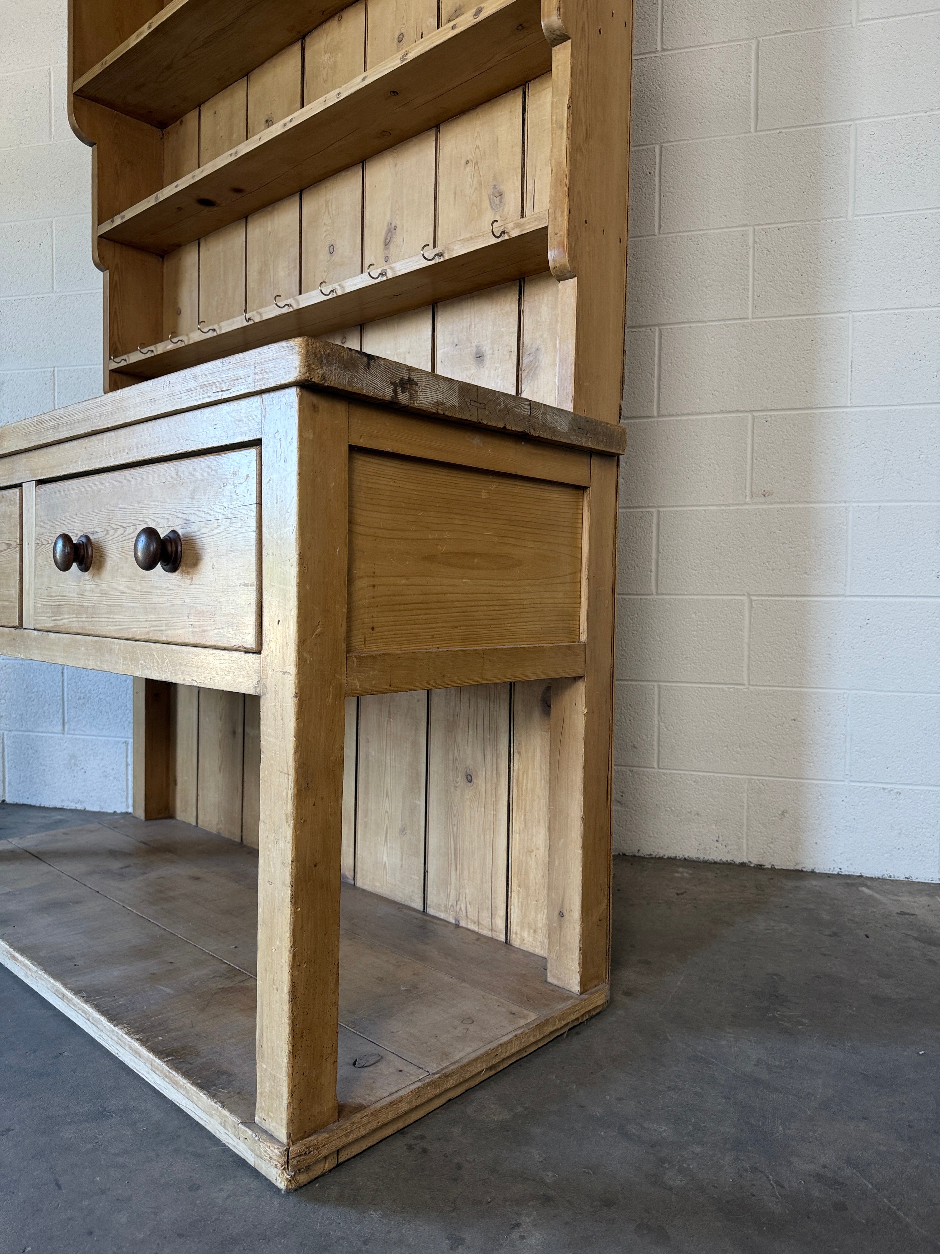 Antique pine kitchen dresser (English) with potboard base