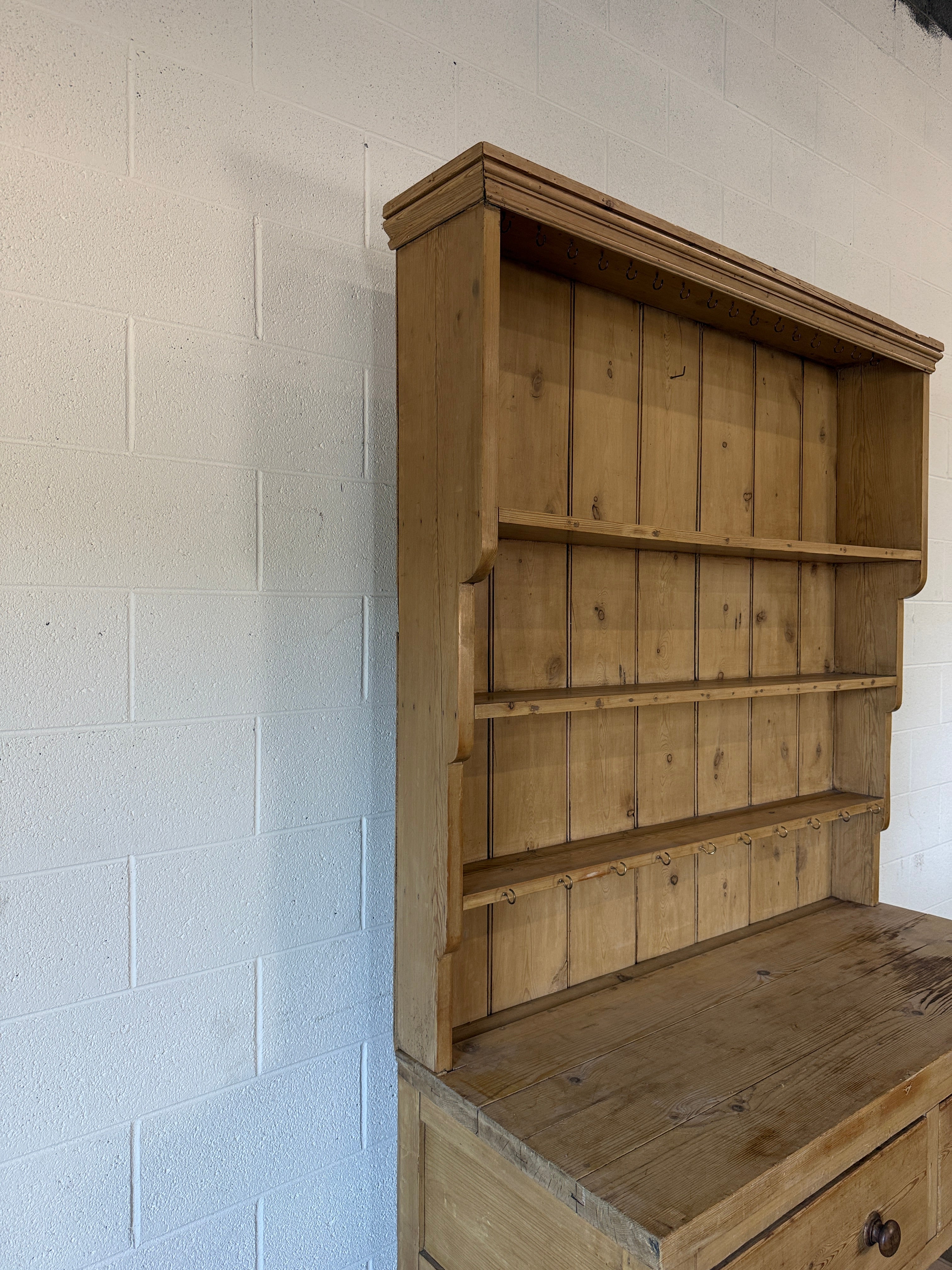 Antique pine kitchen dresser (English) with potboard base