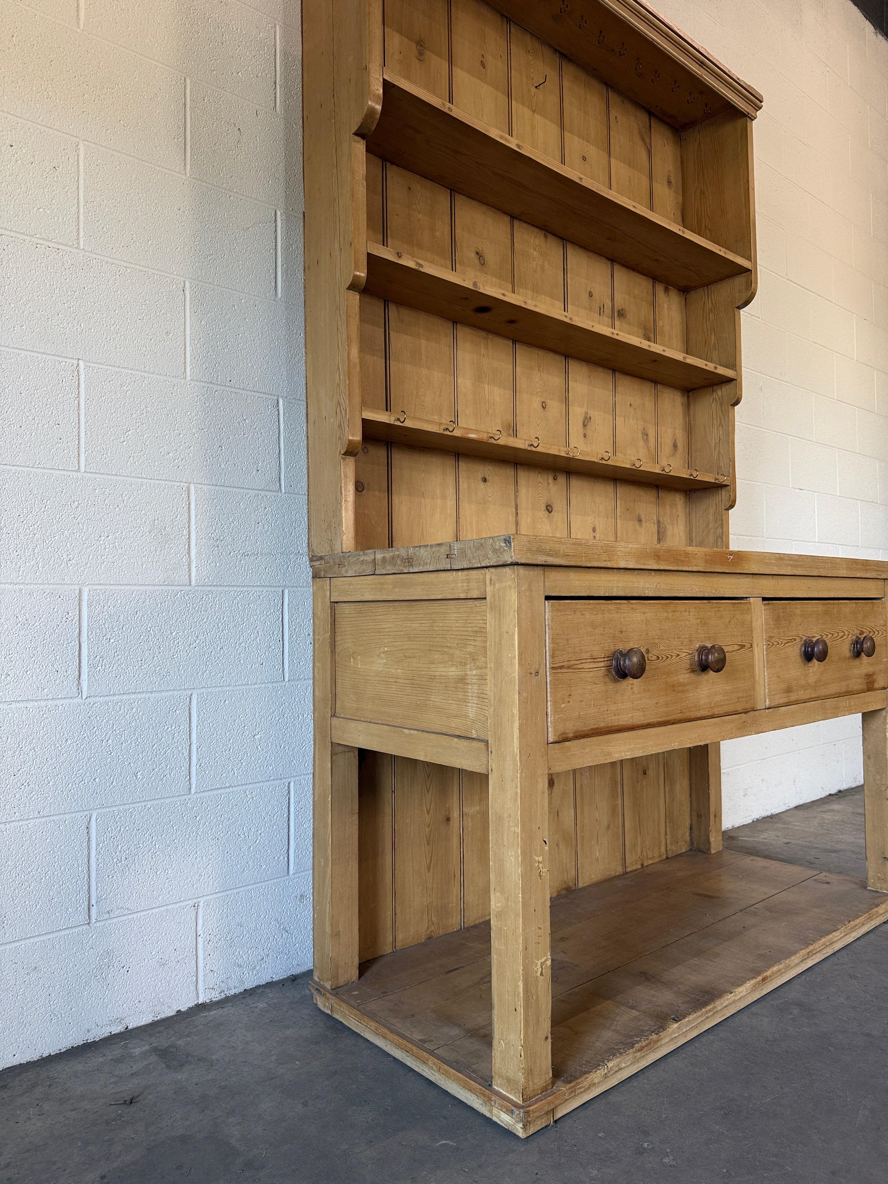 Antique pine kitchen dresser (English) with potboard base