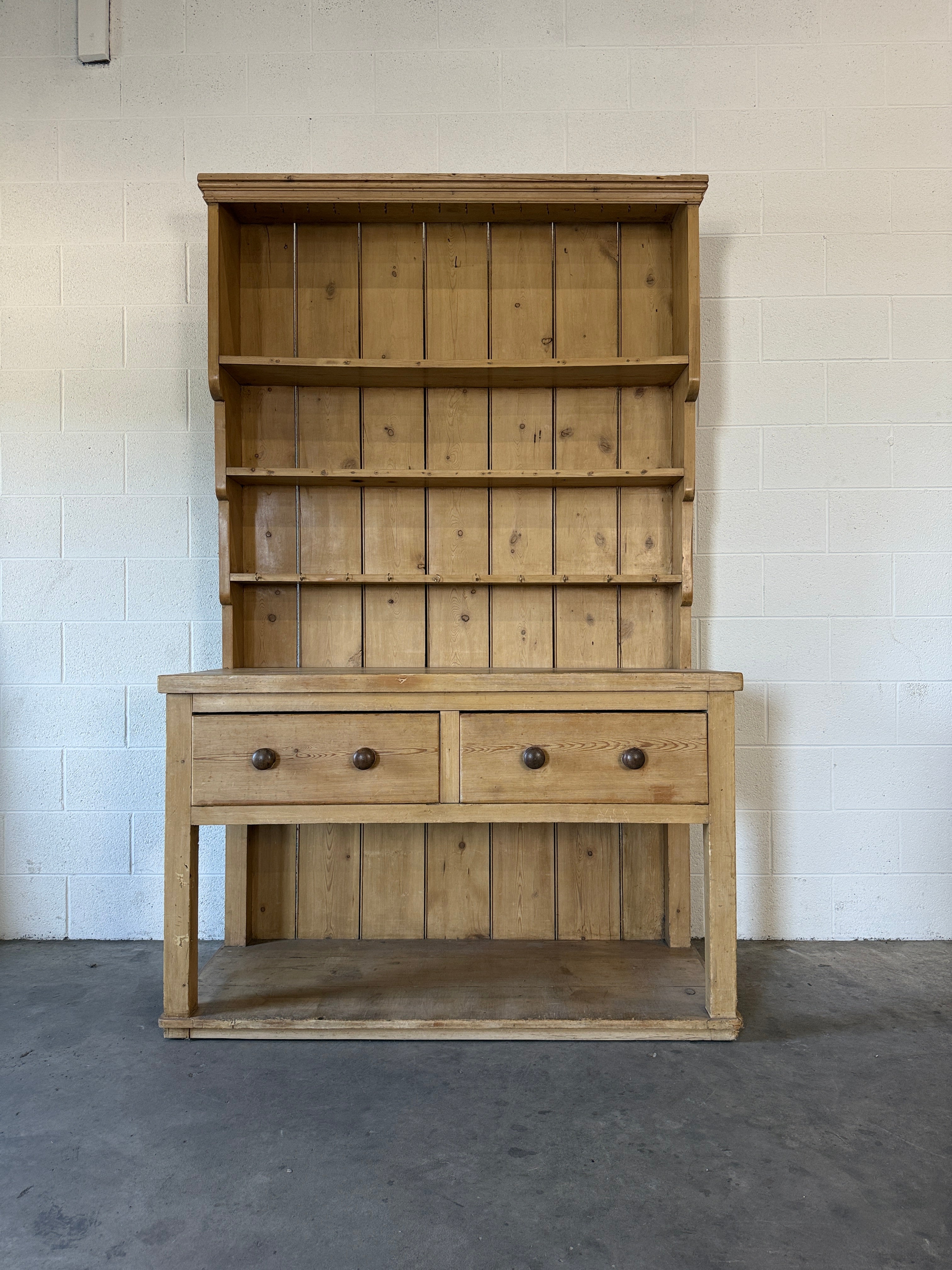 Antique pine kitchen dresser (English) with potboard base