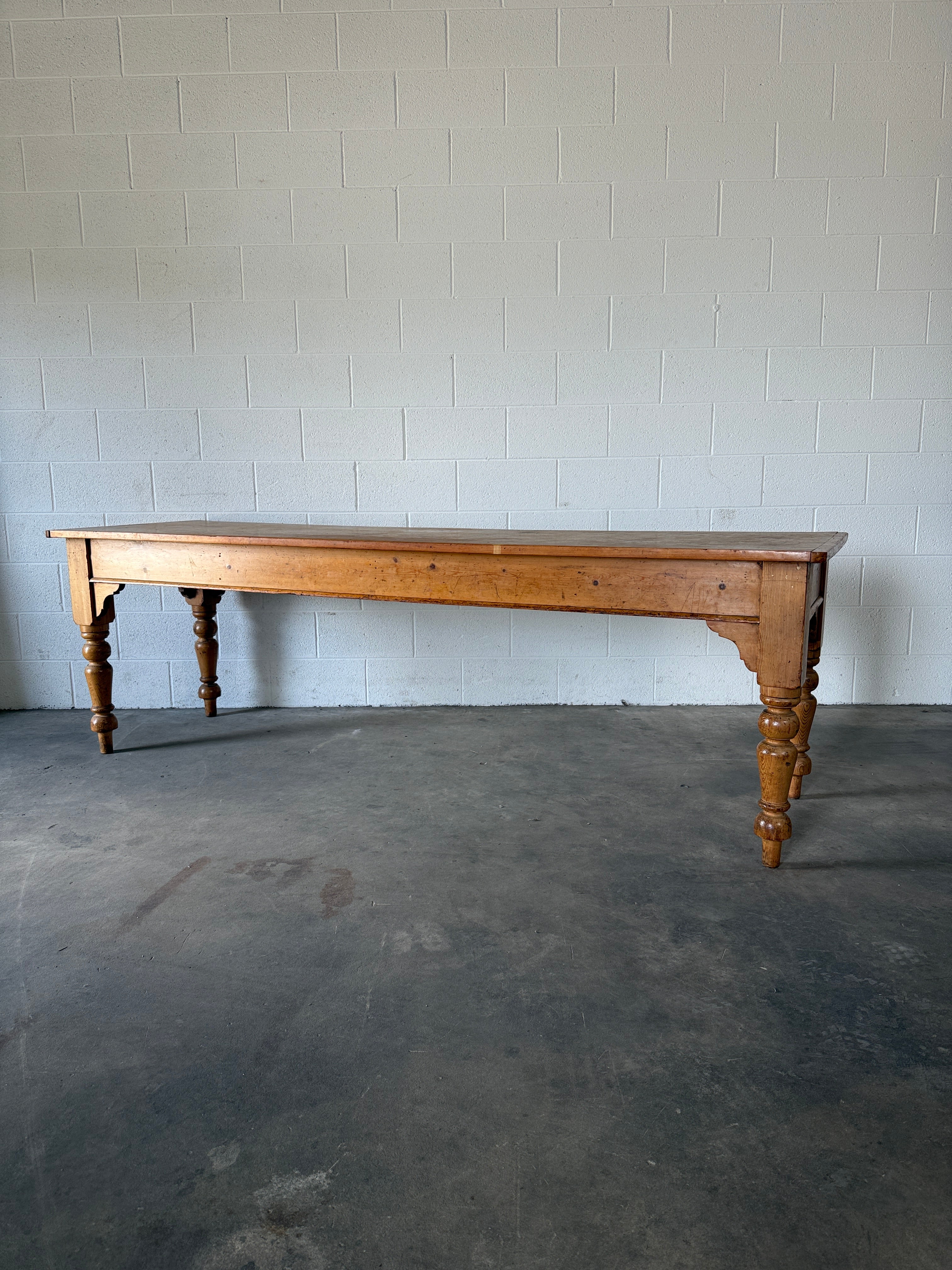 8’ antique pine dining table with detailed apron