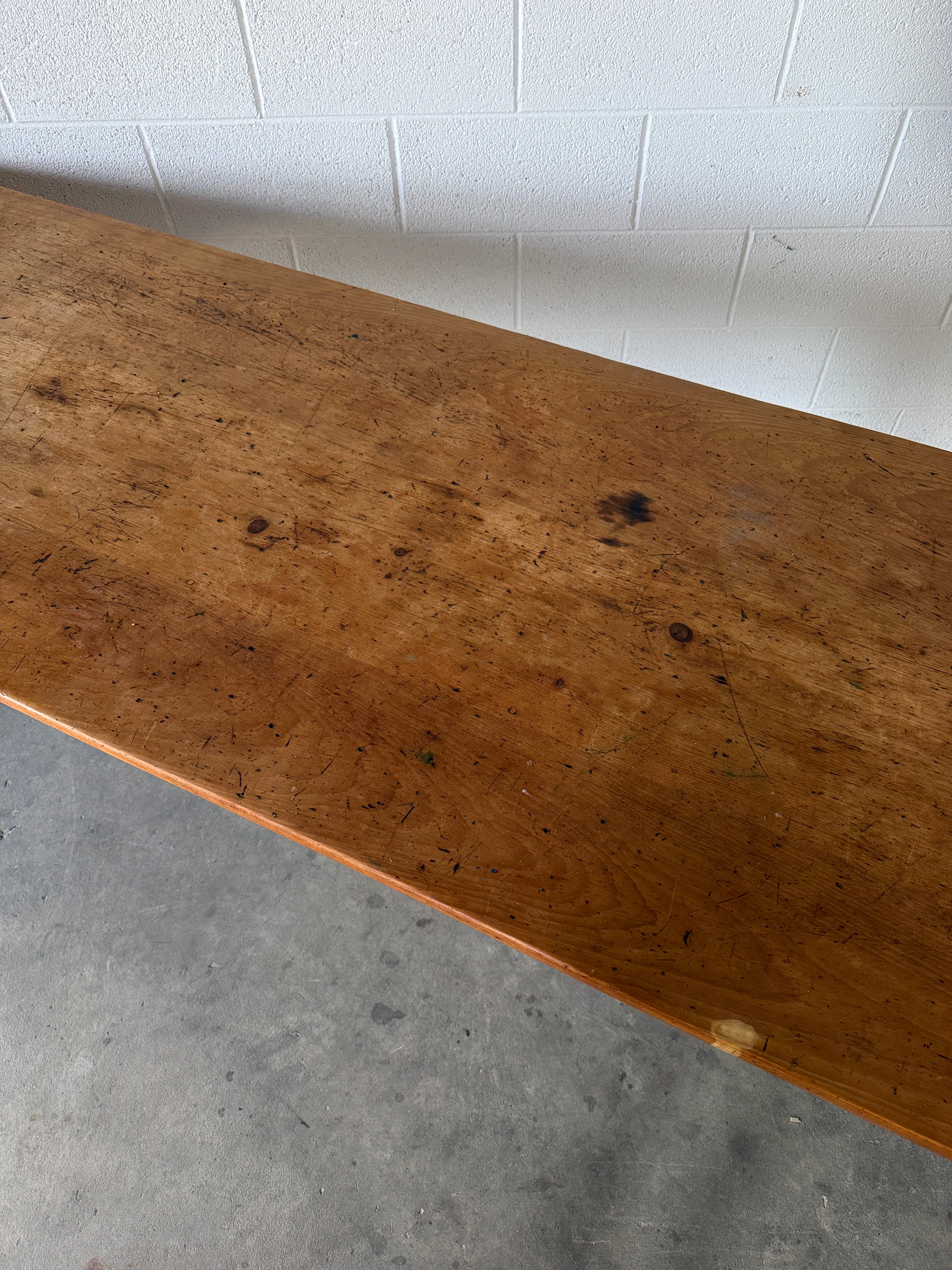 8’ antique pine dining table with detailed apron