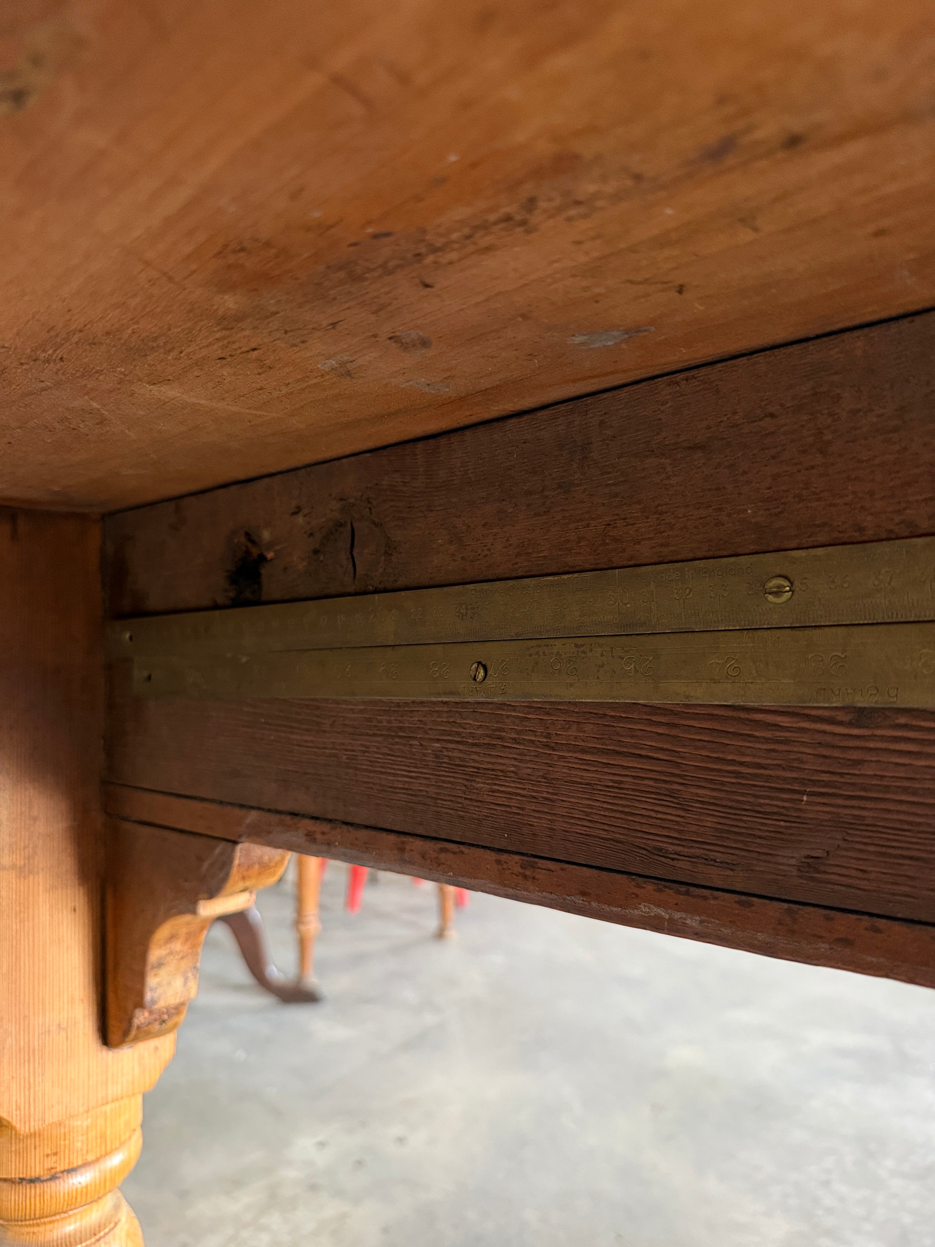 8’ antique pine dining table with detailed apron