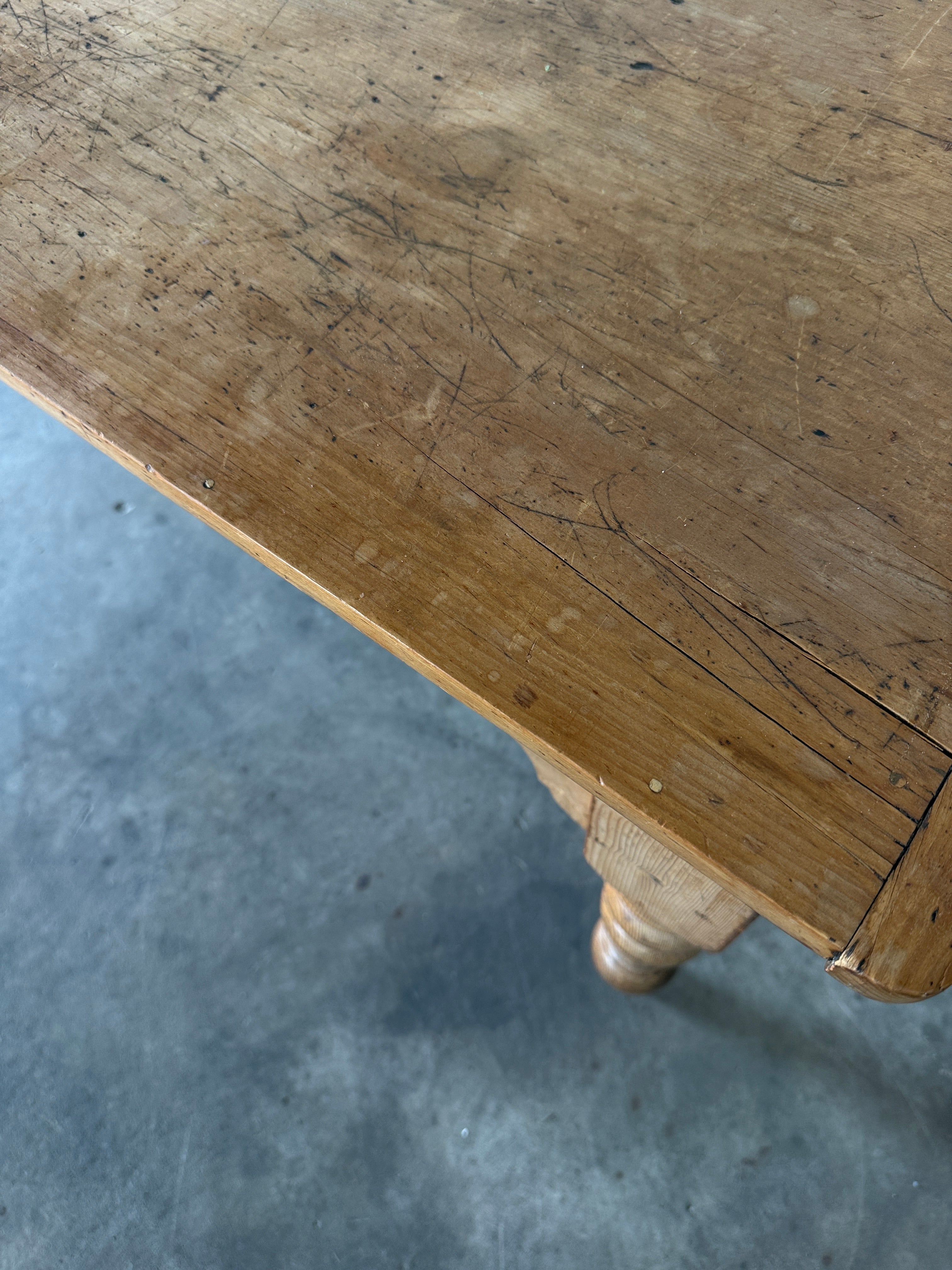 8’ antique pine dining table with detailed apron
