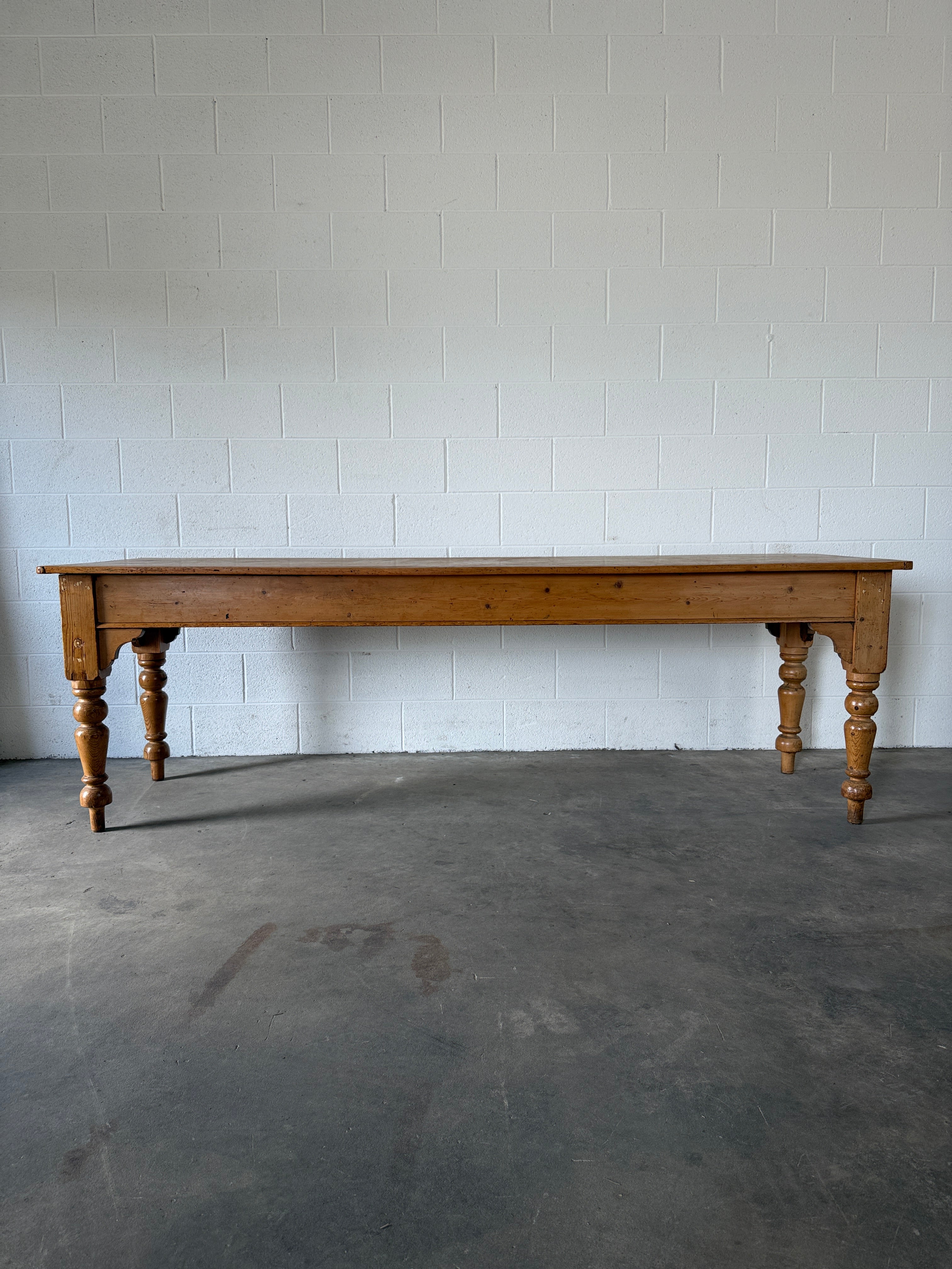 8’ antique pine dining table with detailed apron