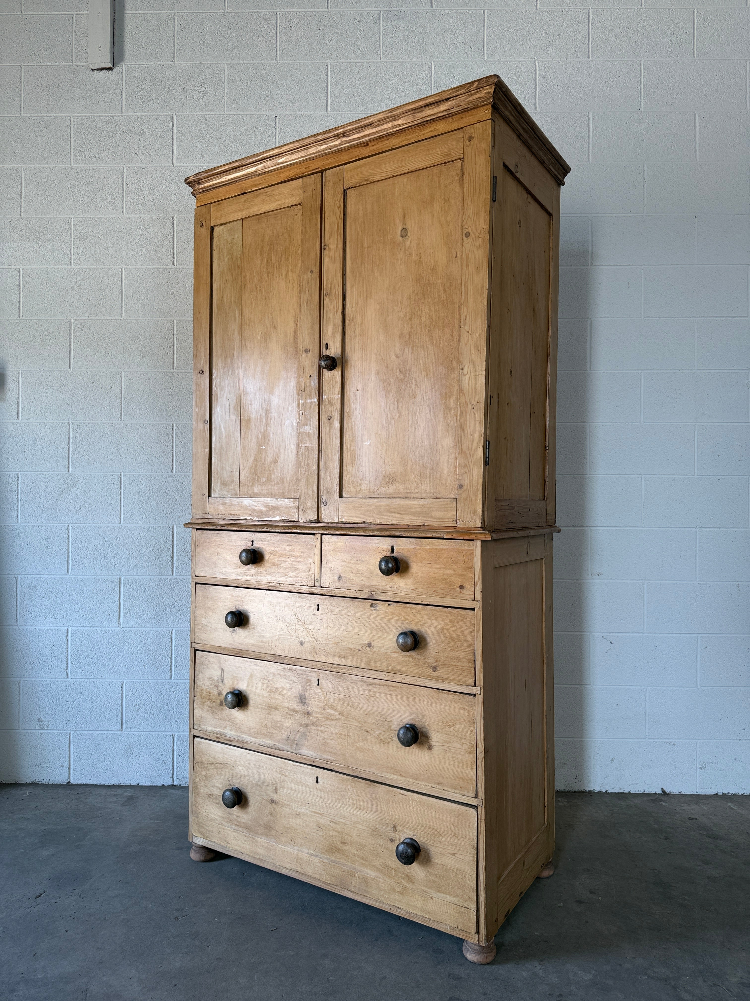 Narrow antique English pine press or cupboard