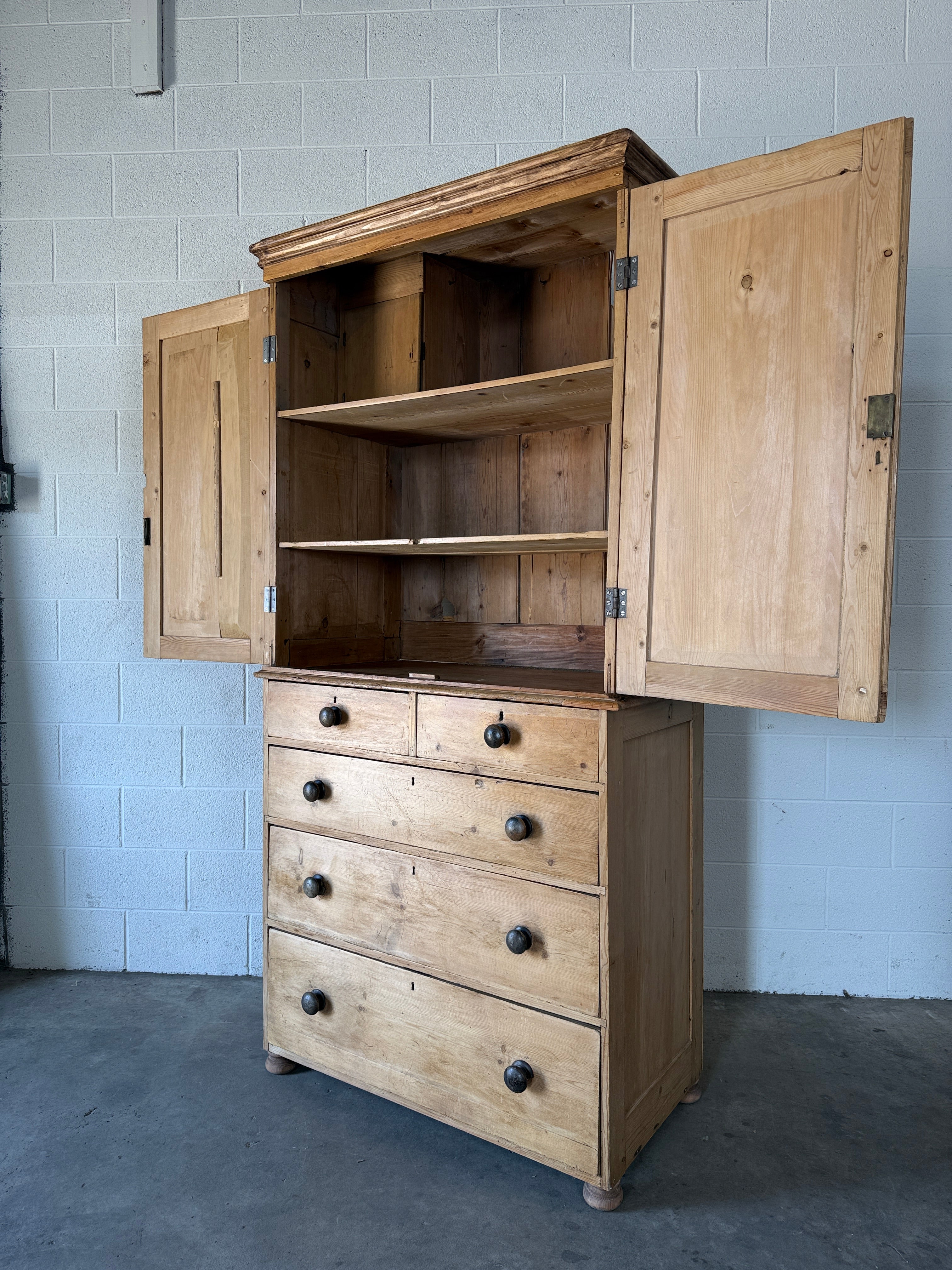 Narrow antique English pine press or cupboard