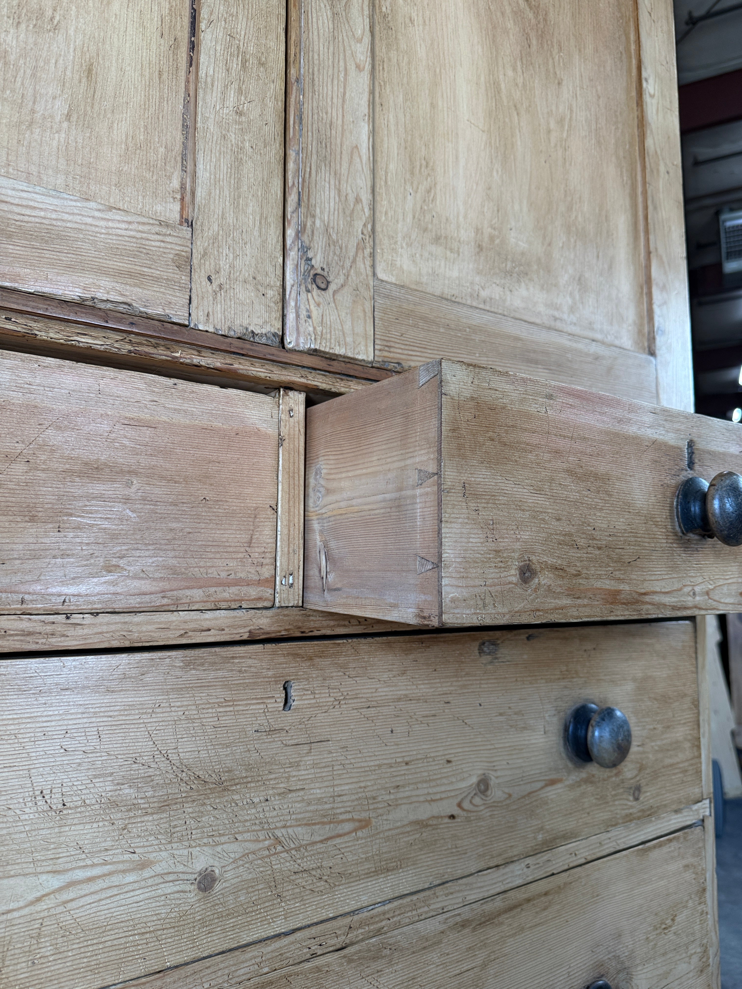 Narrow antique English pine press or cupboard