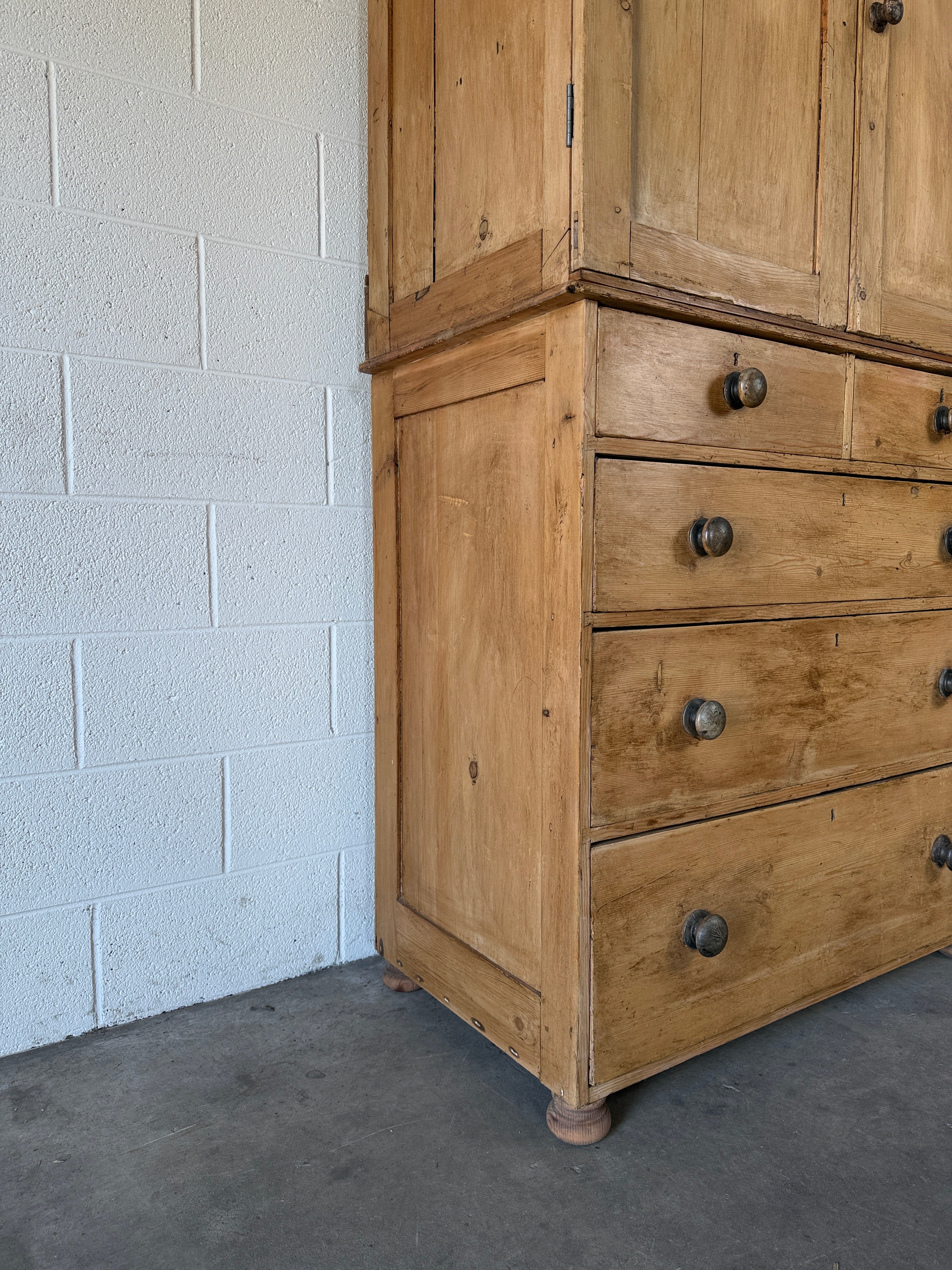 Narrow antique English pine press or cupboard