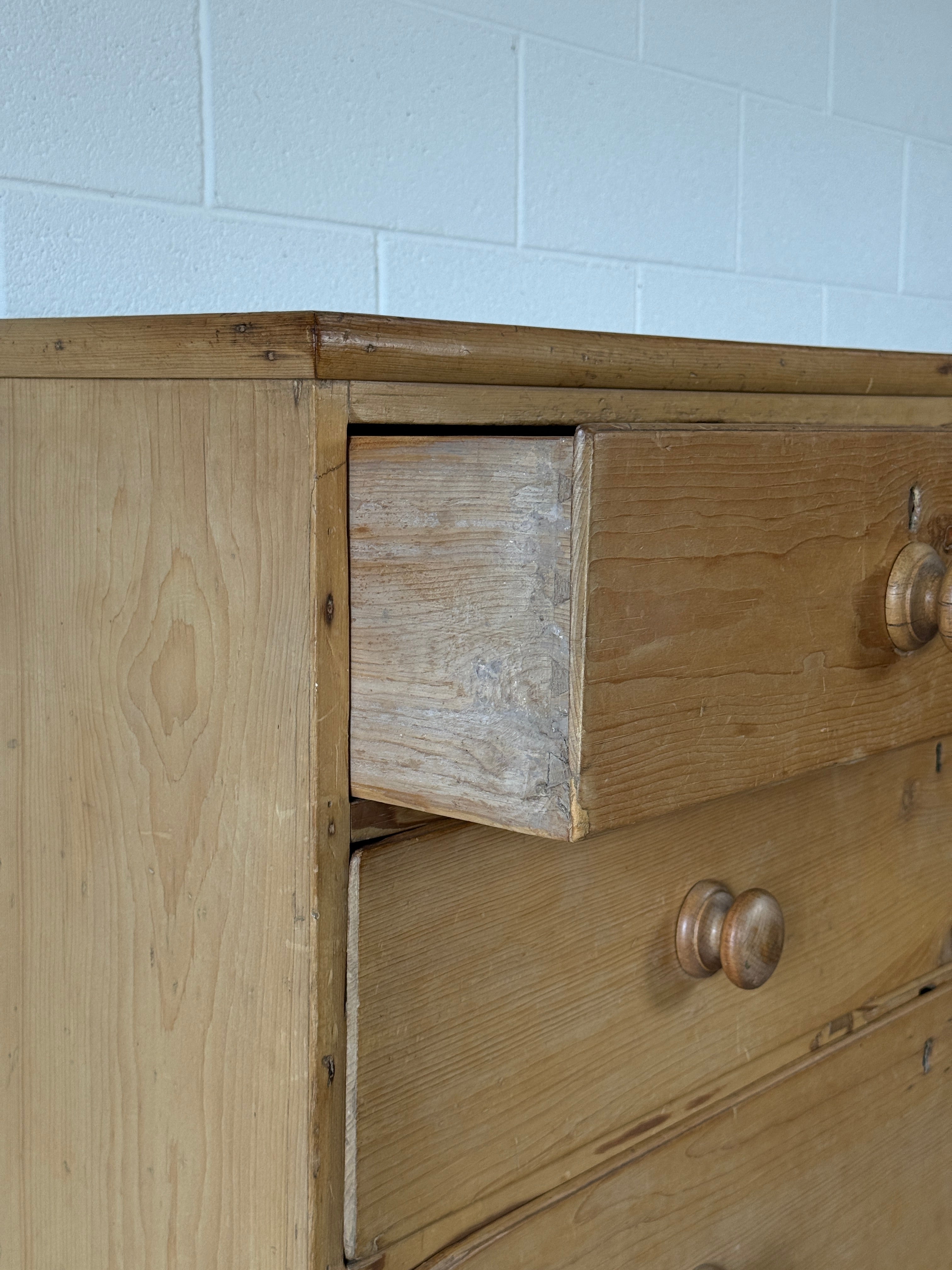 English Antique Pine Chest of Drawers on bun feet