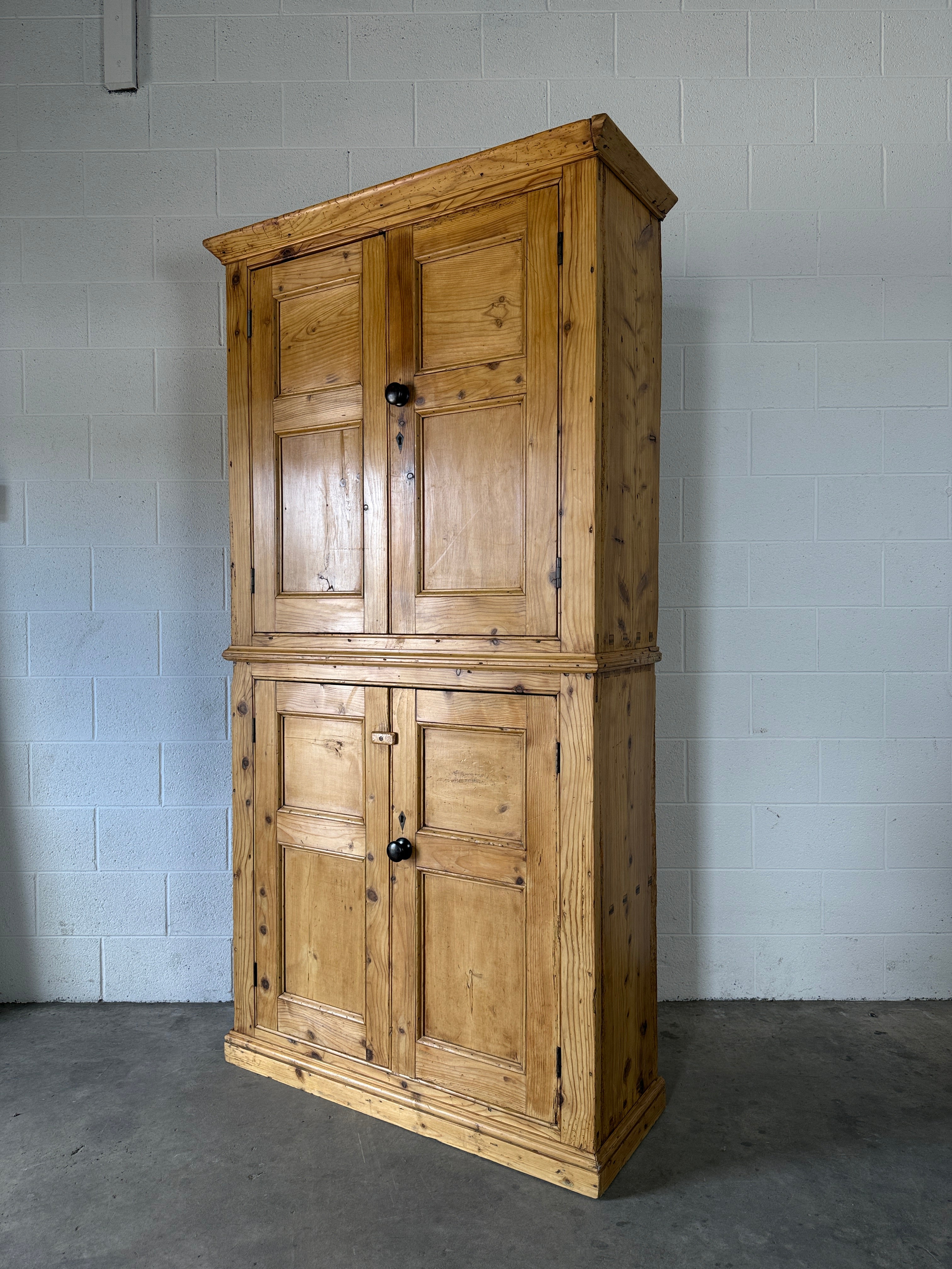 English Pine Housekeepers Cupboard with Blue Interior