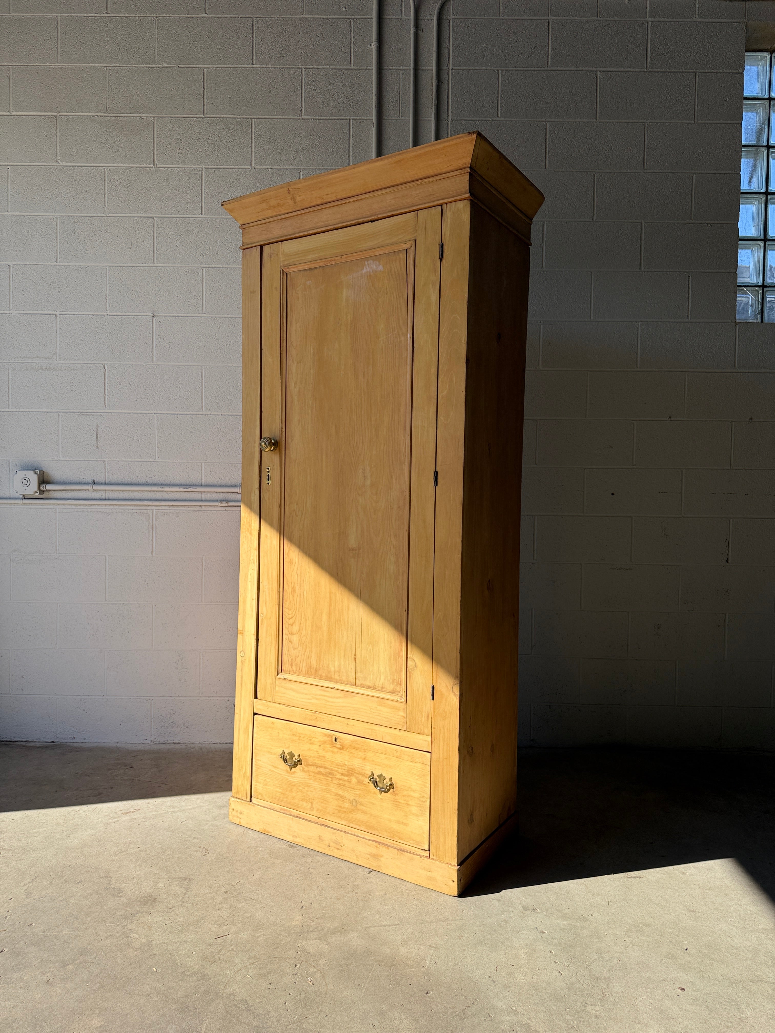 Antique pine single door wardrobe