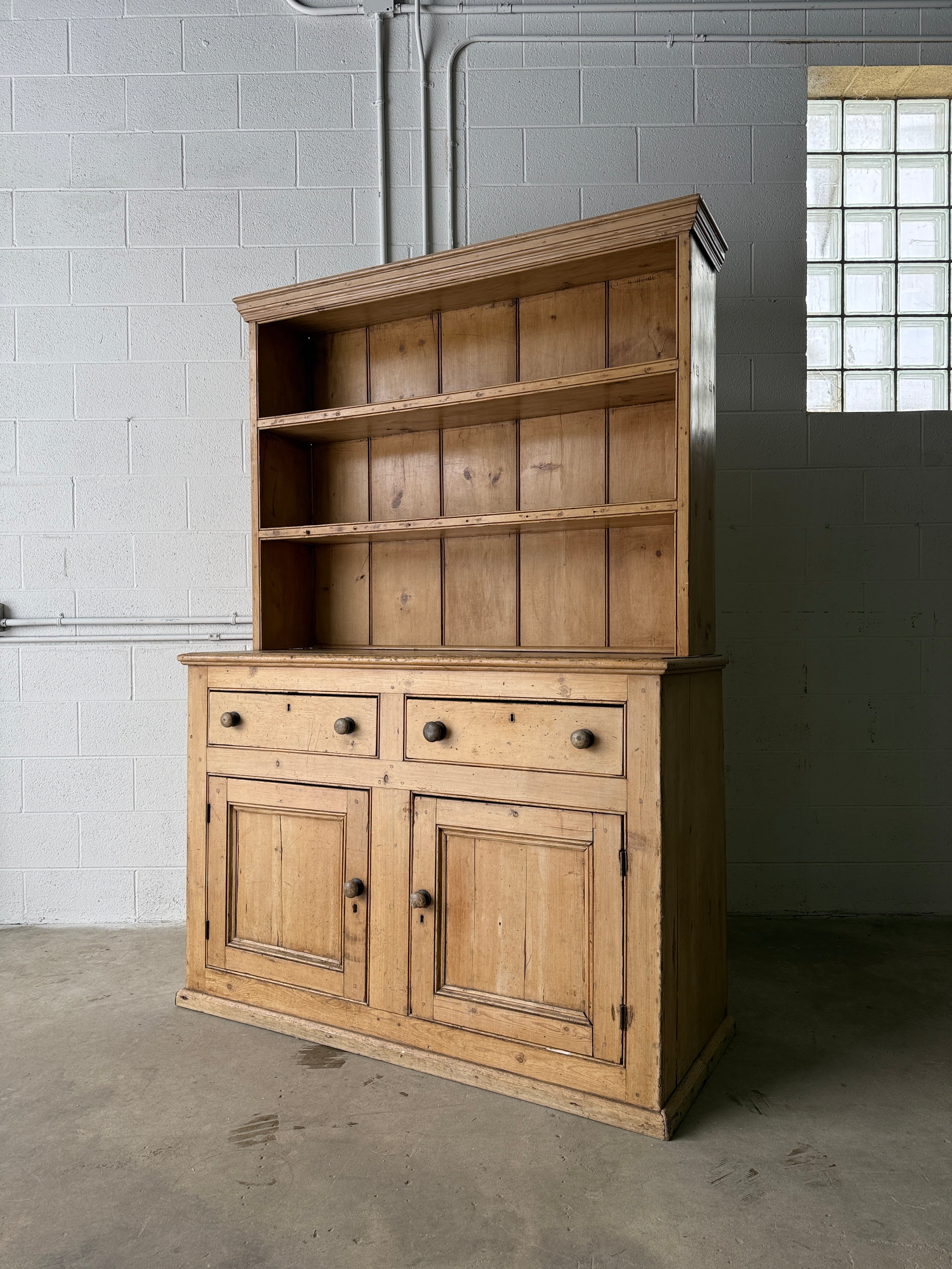 Early Victorian English pine kitchen dresser
