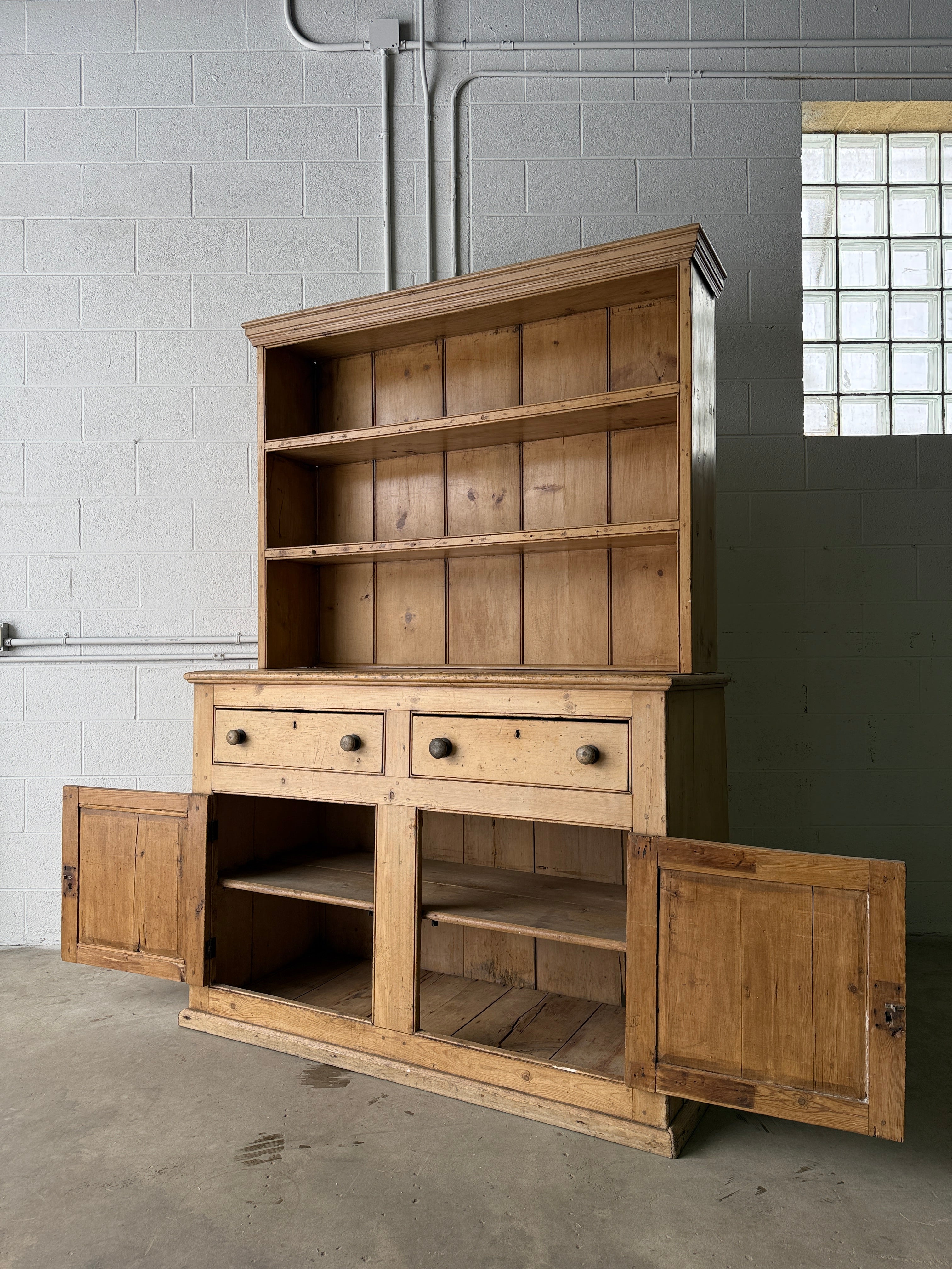 Early Victorian English pine kitchen dresser