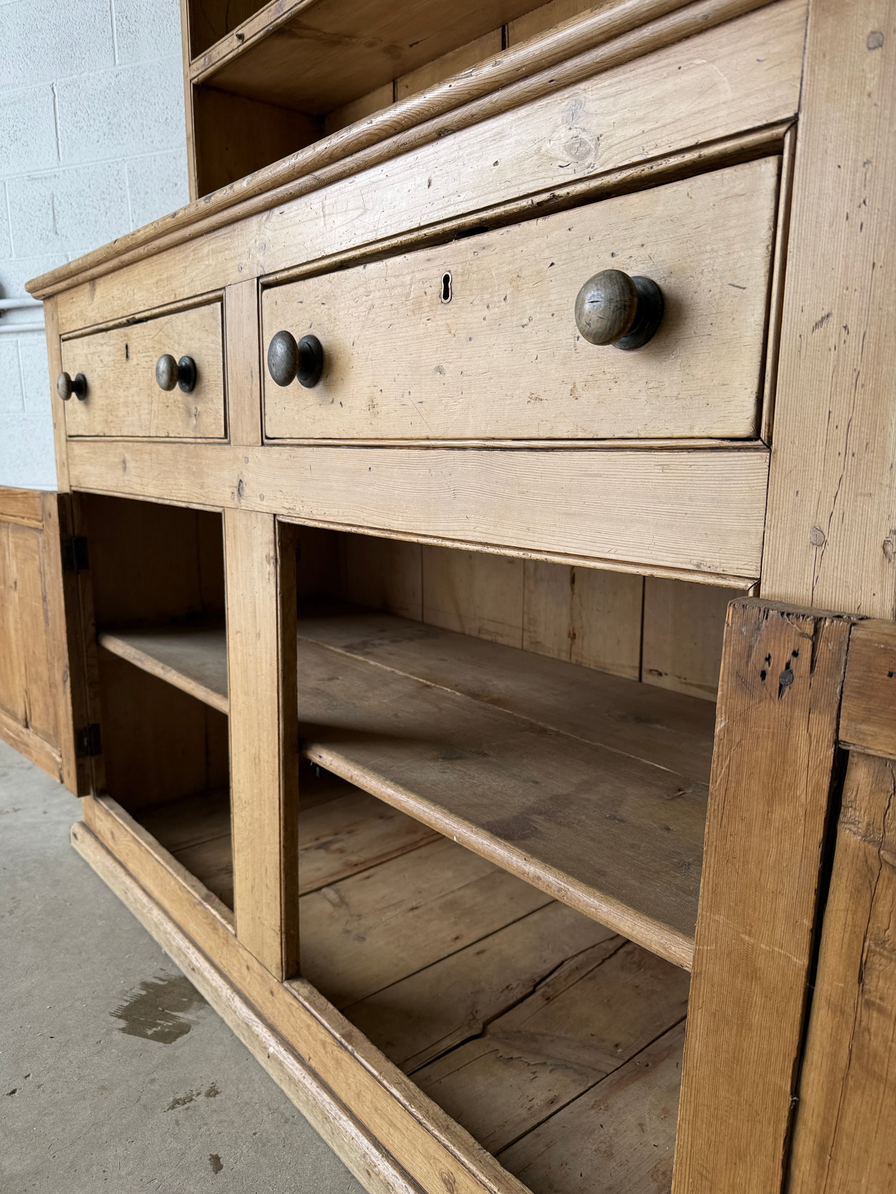 Early Victorian English pine kitchen dresser