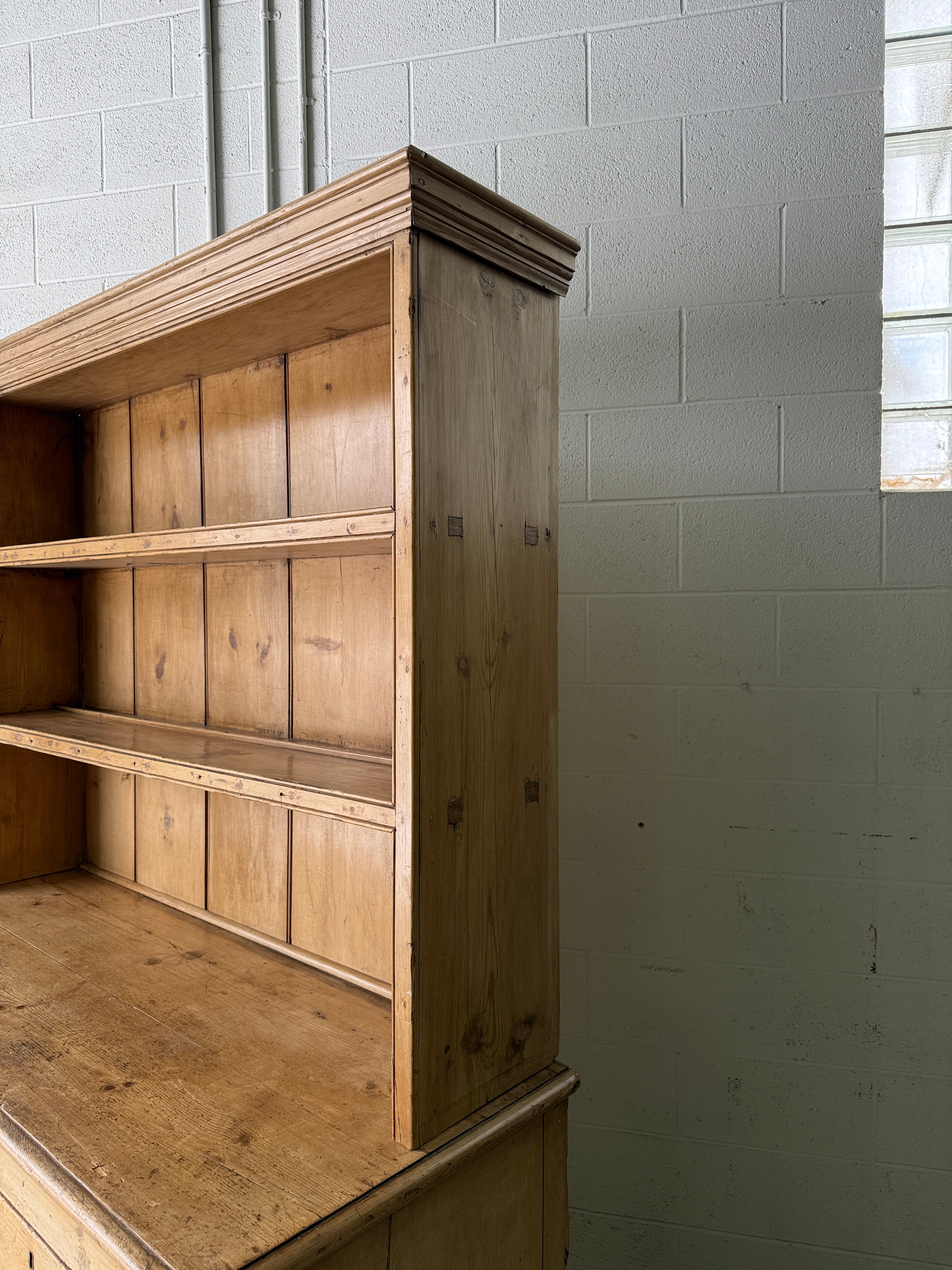 Early Victorian English pine kitchen dresser