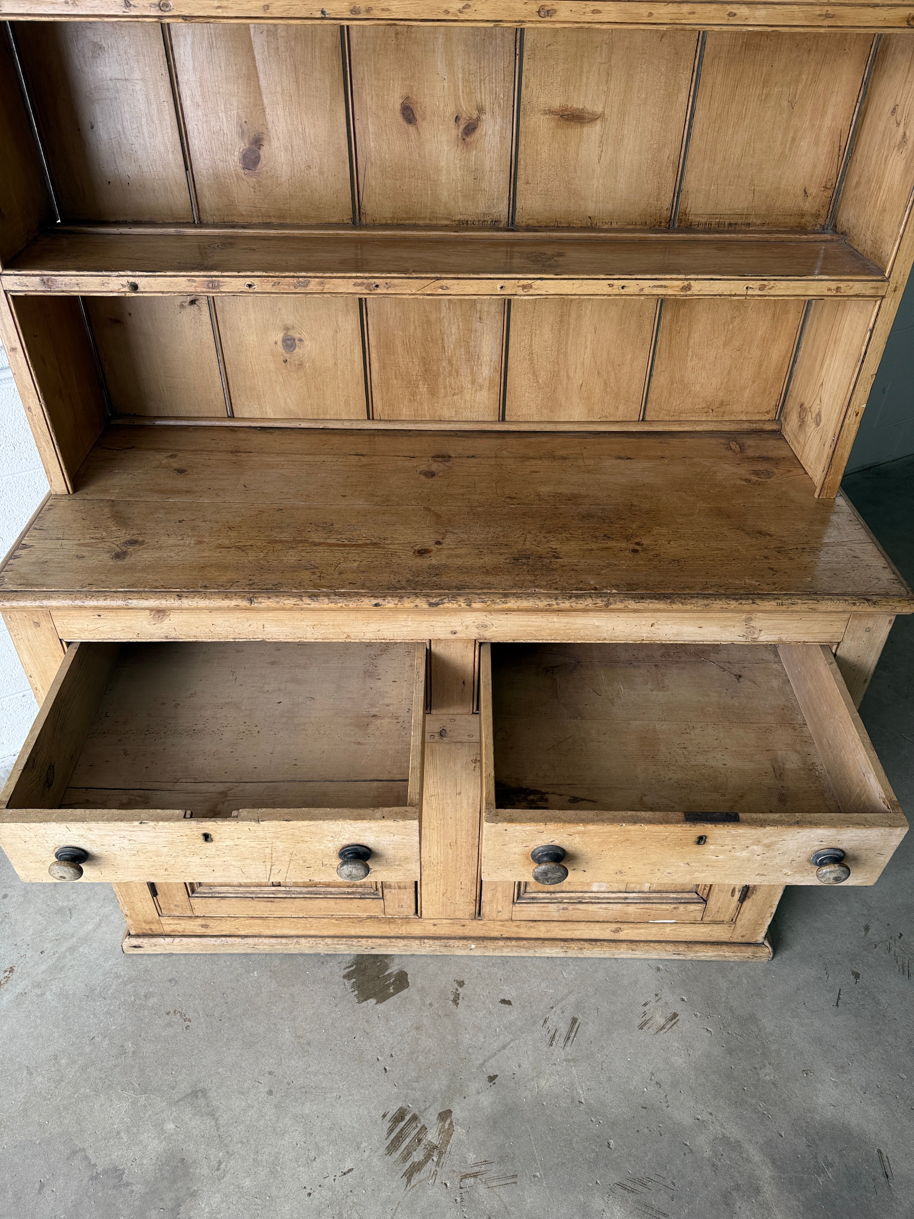 Early Victorian English pine kitchen dresser