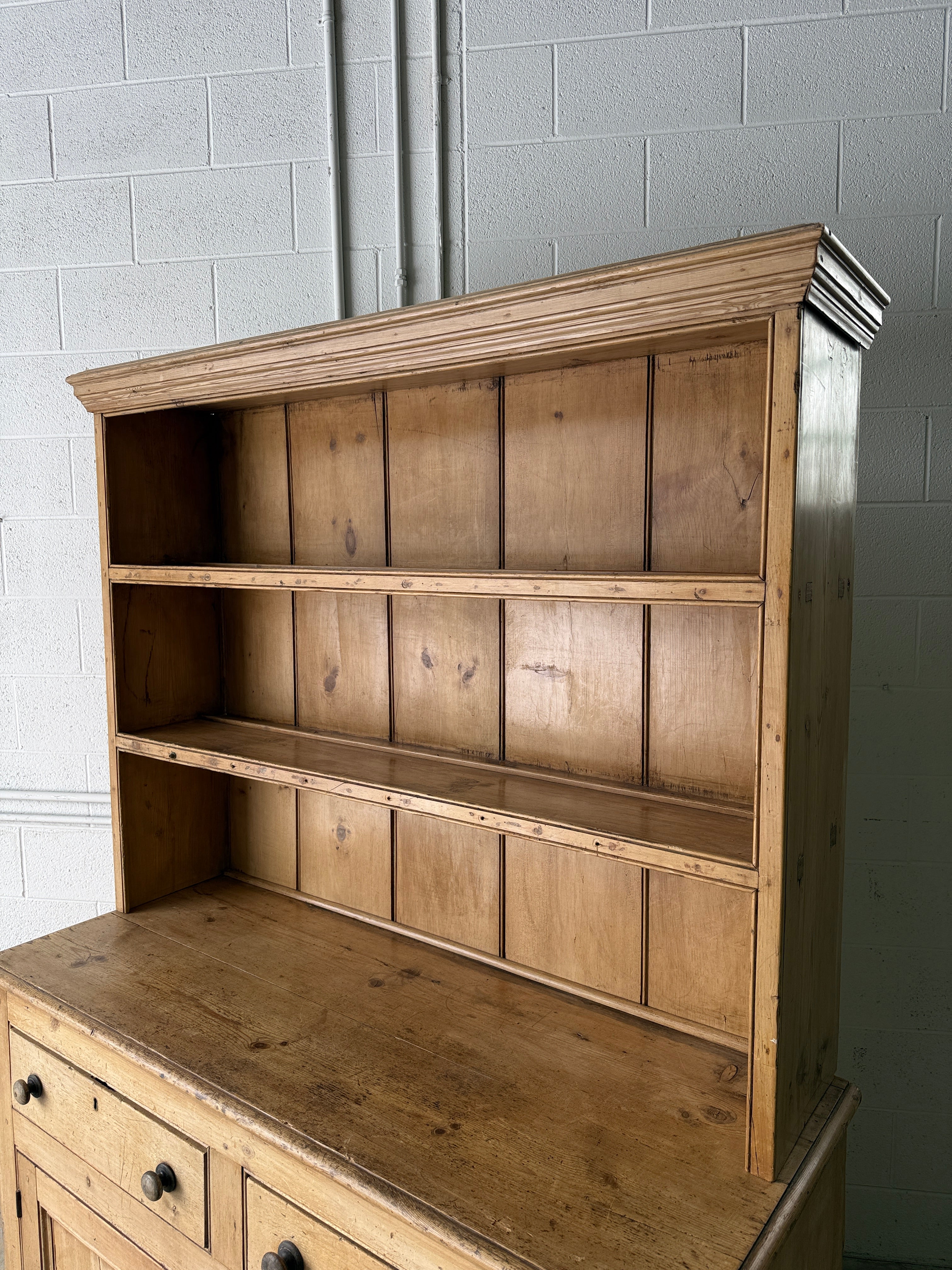 Early Victorian English pine kitchen dresser