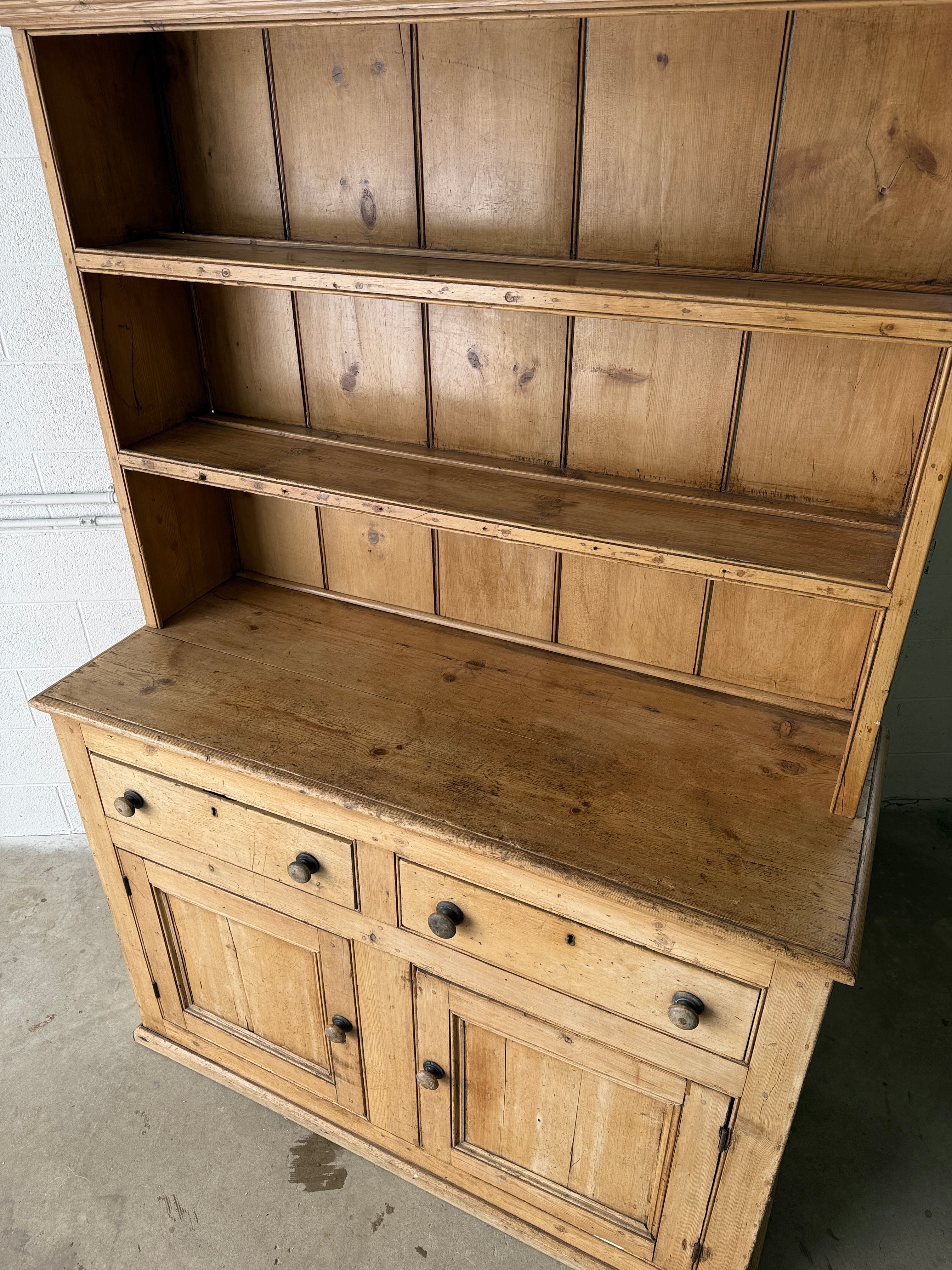 Early Victorian English pine kitchen dresser