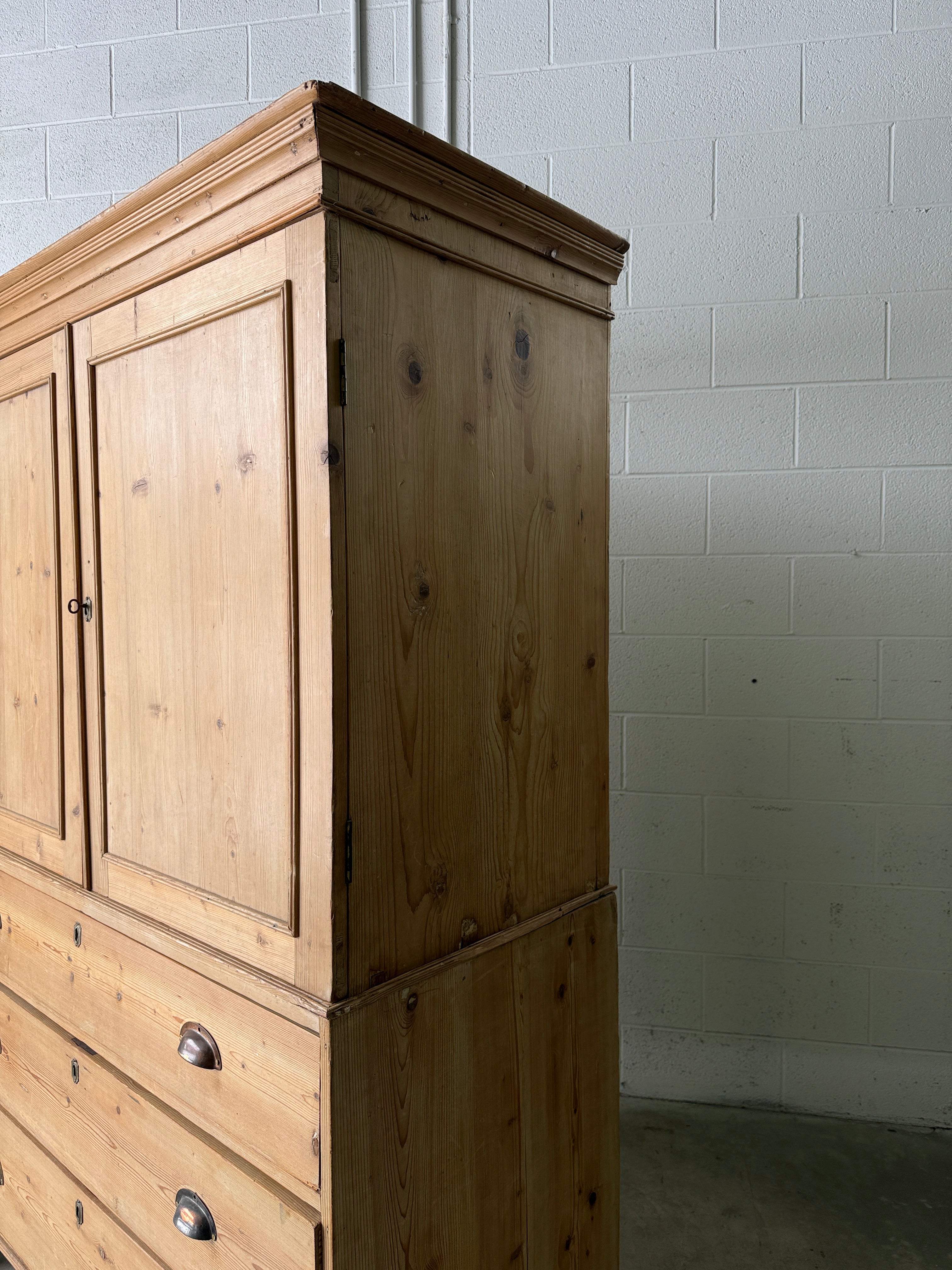 Antique pine linen press with working key