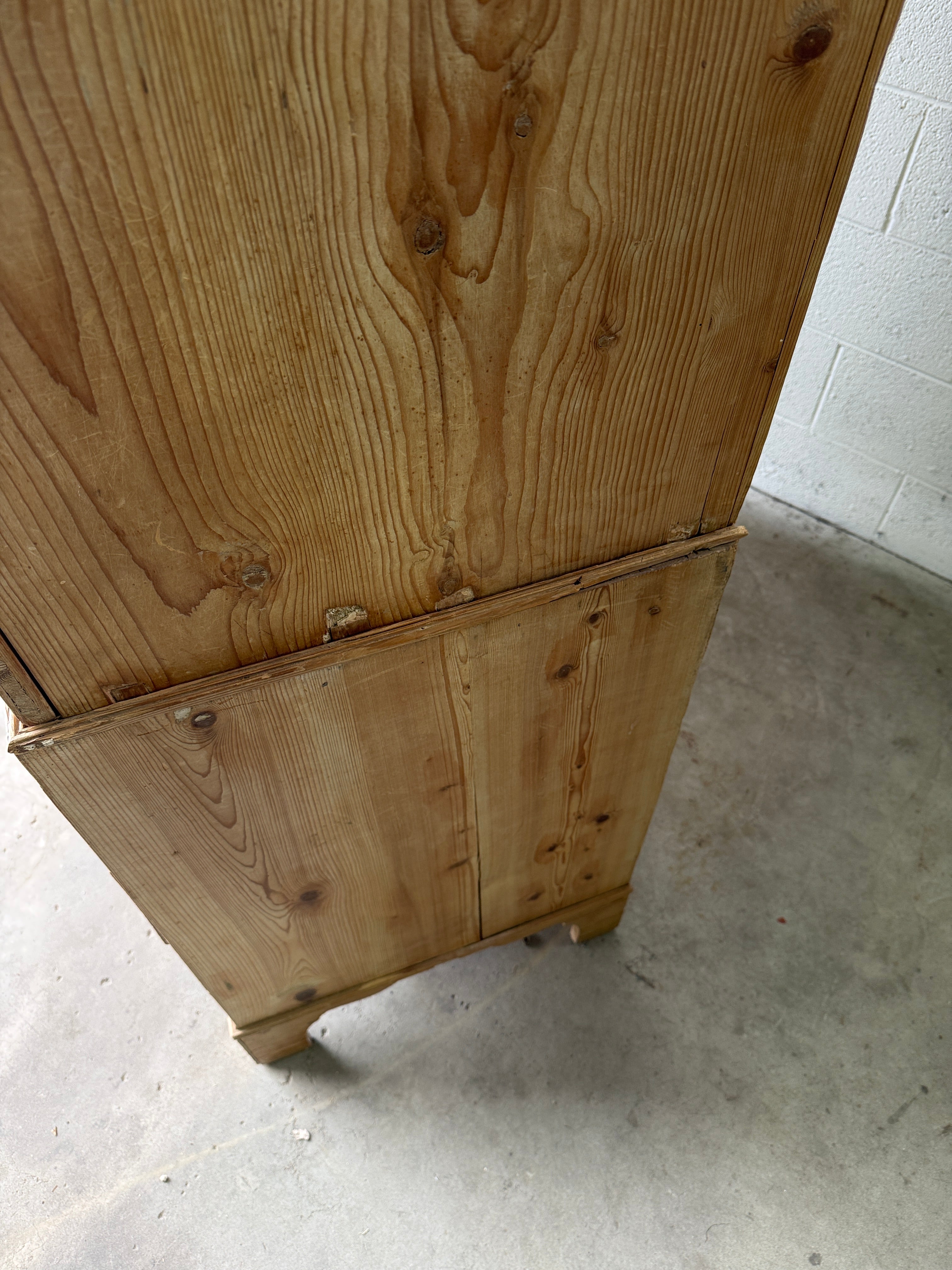 Antique pine linen press with working key