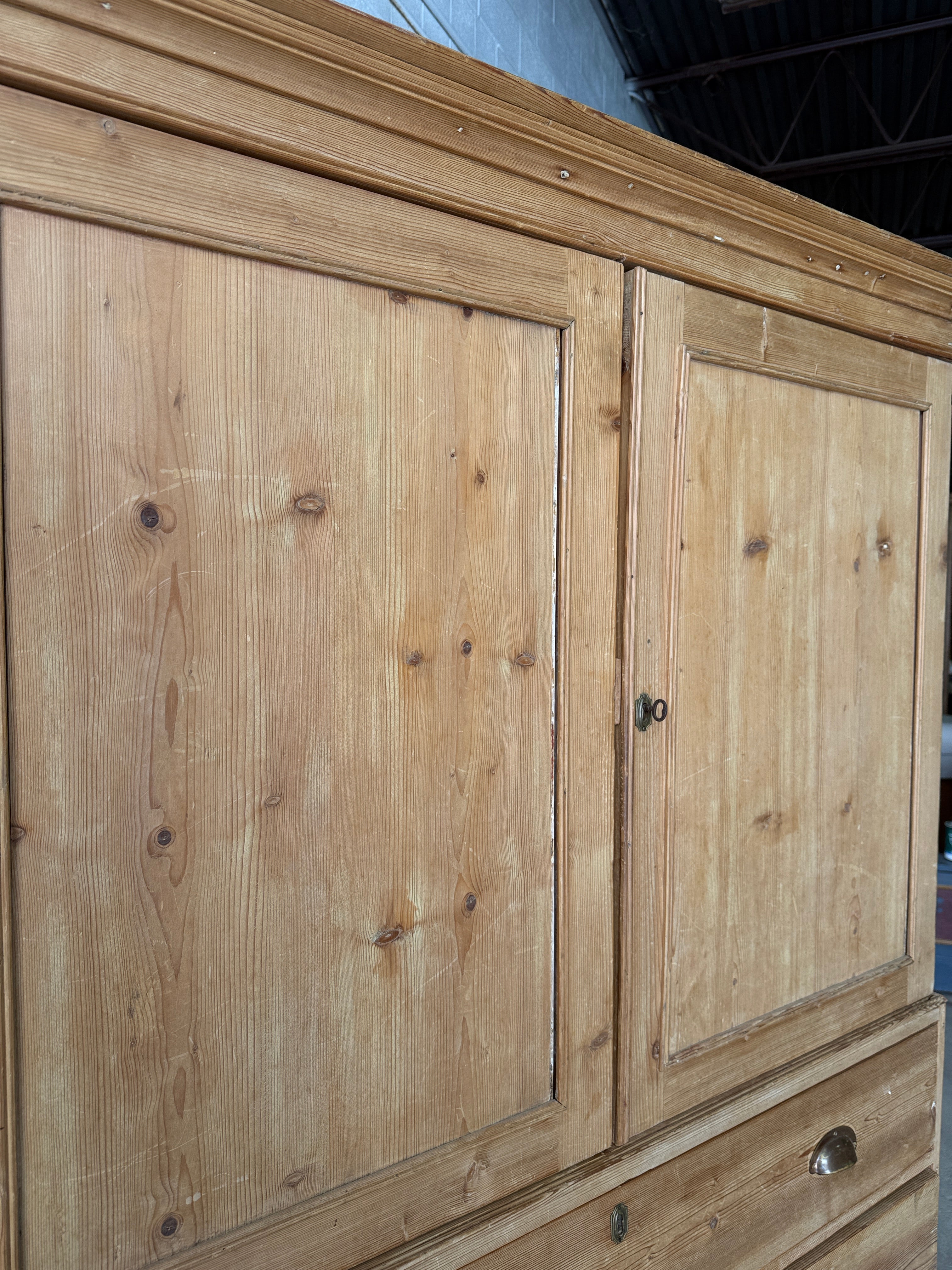 Antique pine linen press with working key