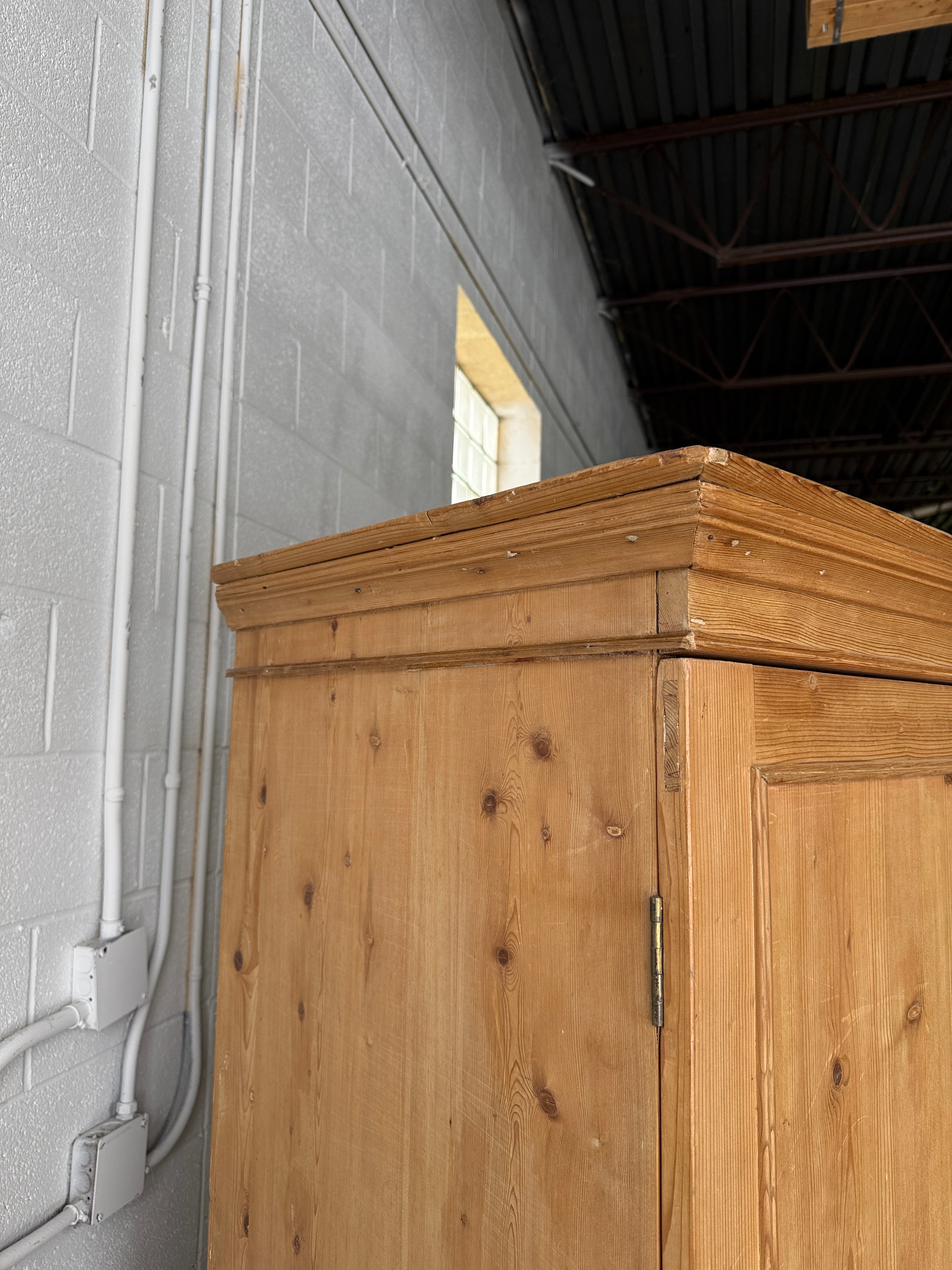 Antique pine linen press with working key