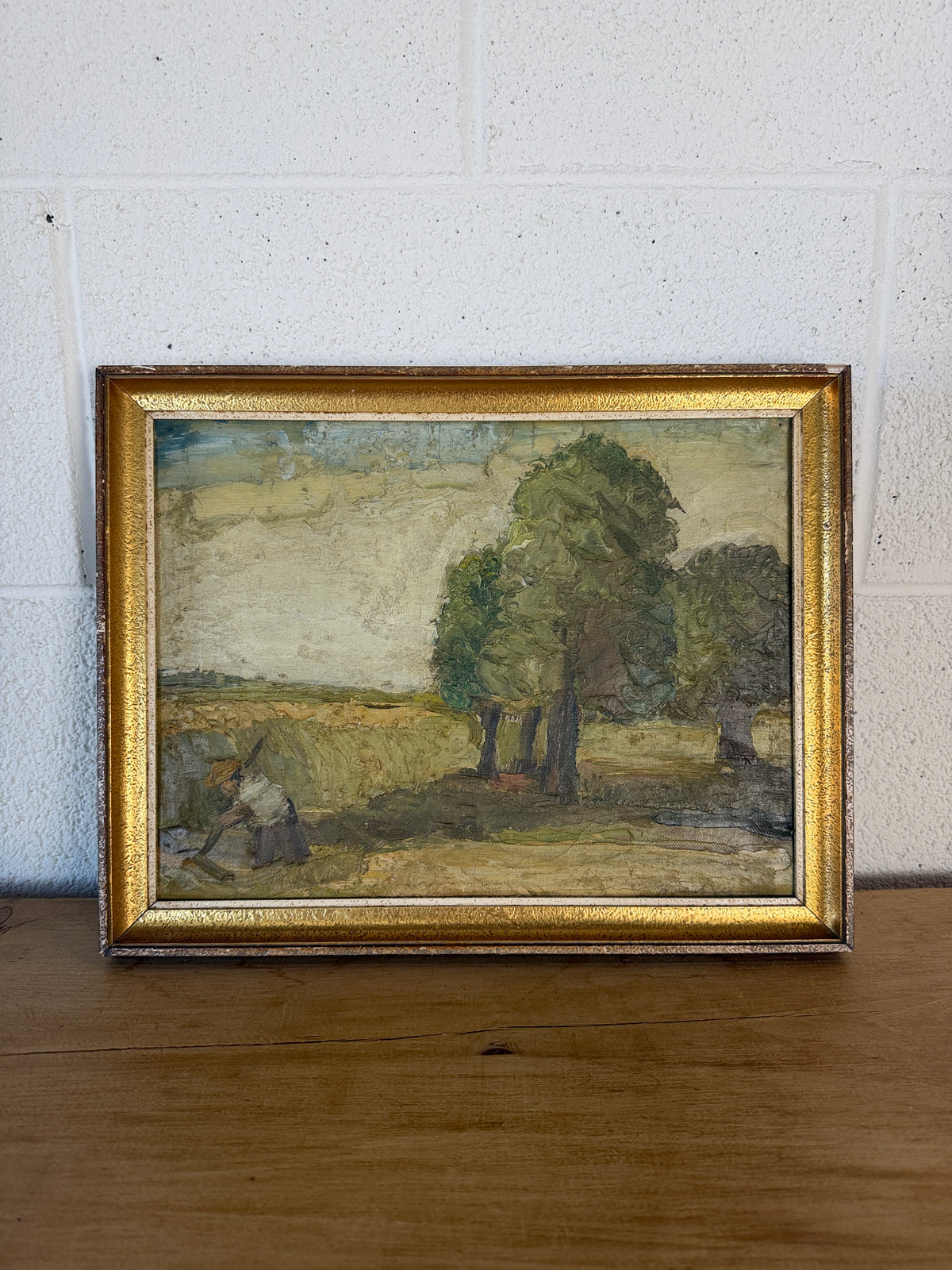 Antique oil painting - farmer working