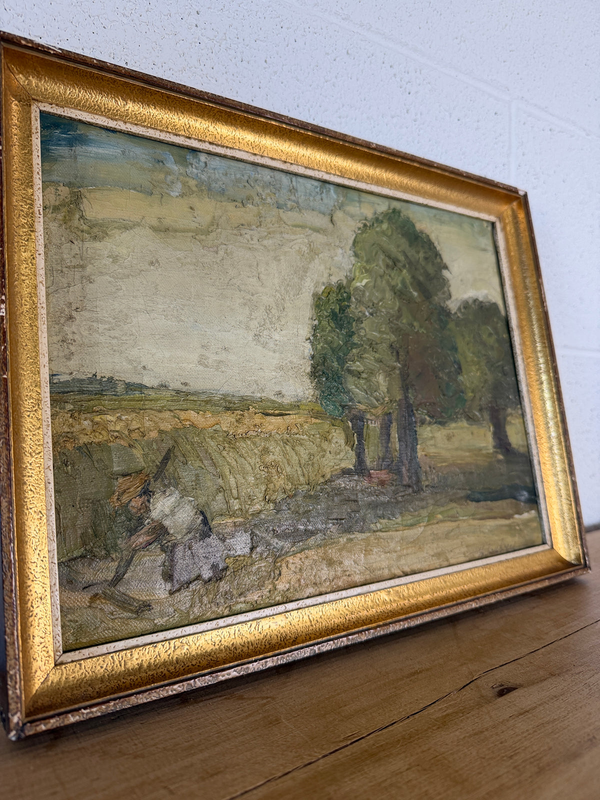 Antique oil painting - farmer working