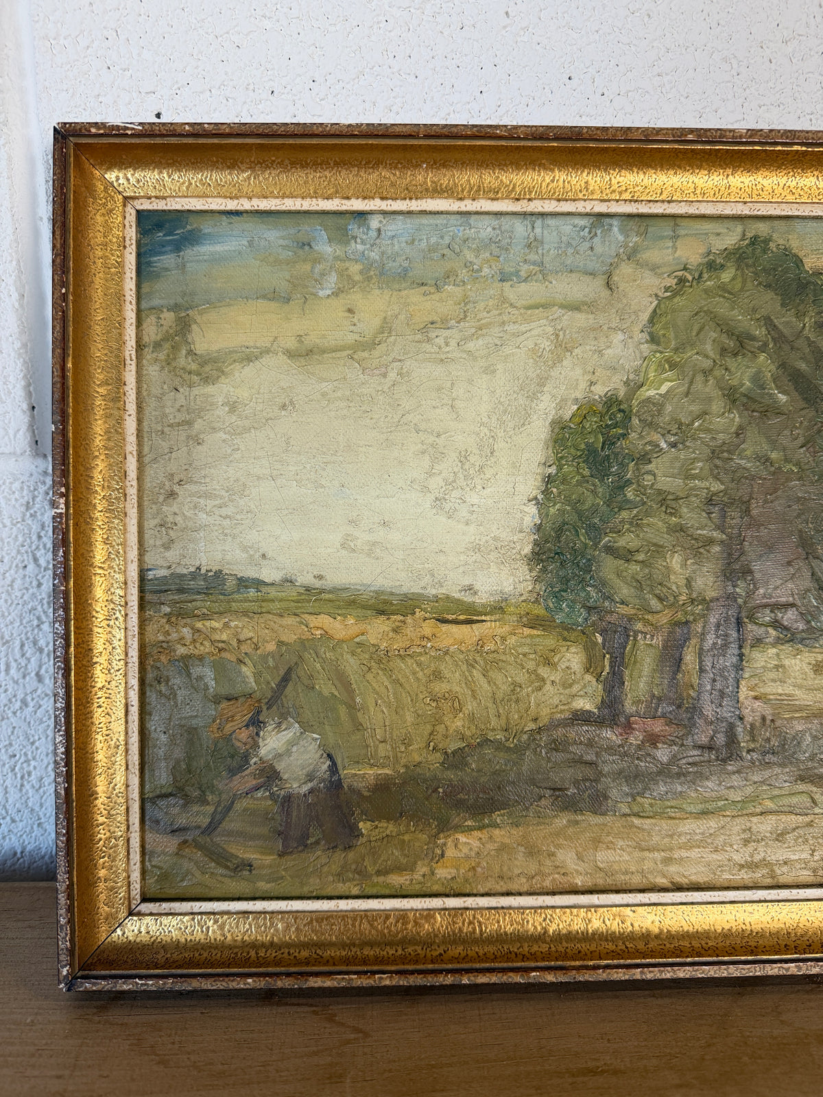 Antique oil painting - farmer working