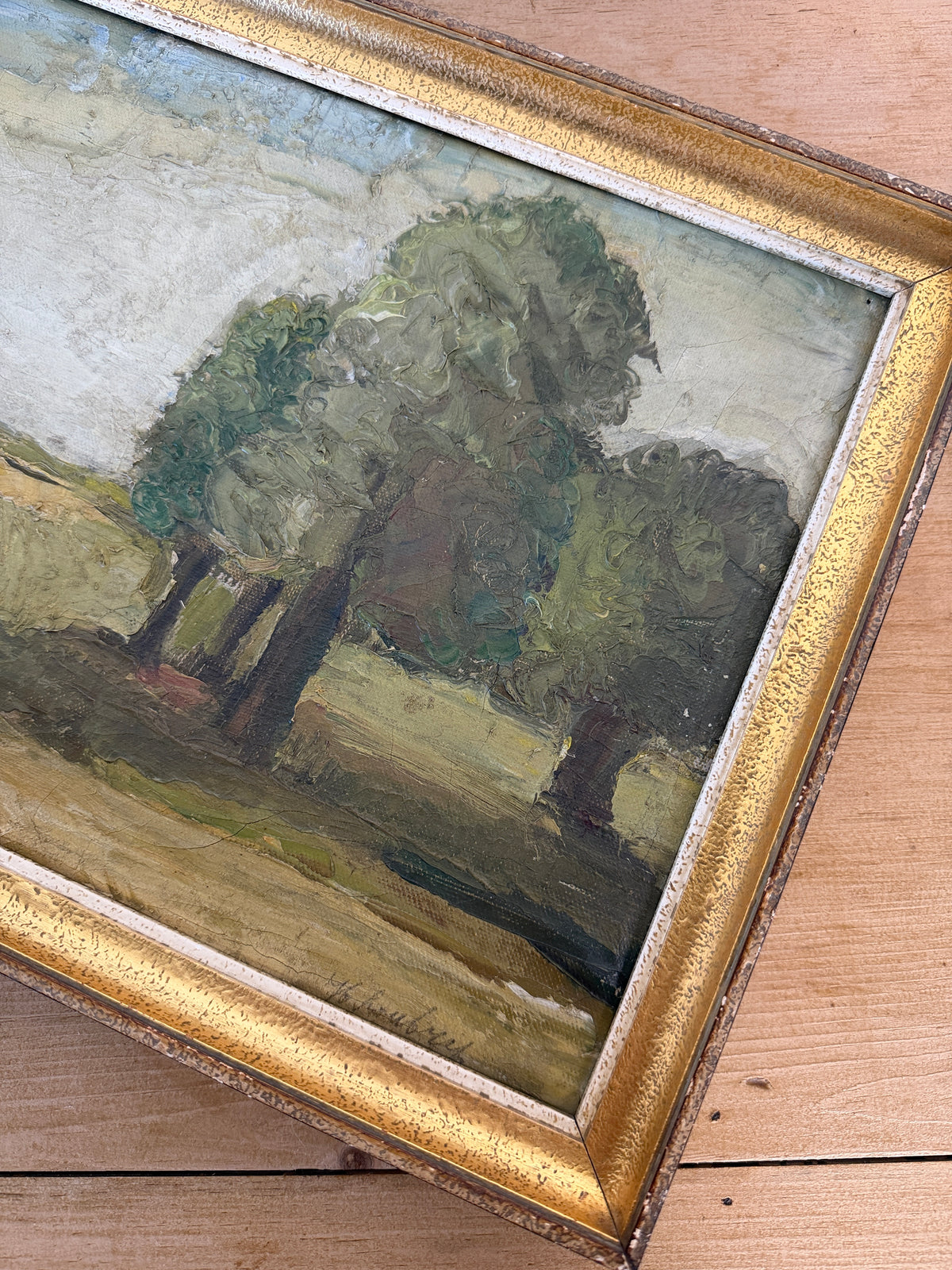 Antique oil painting - farmer working