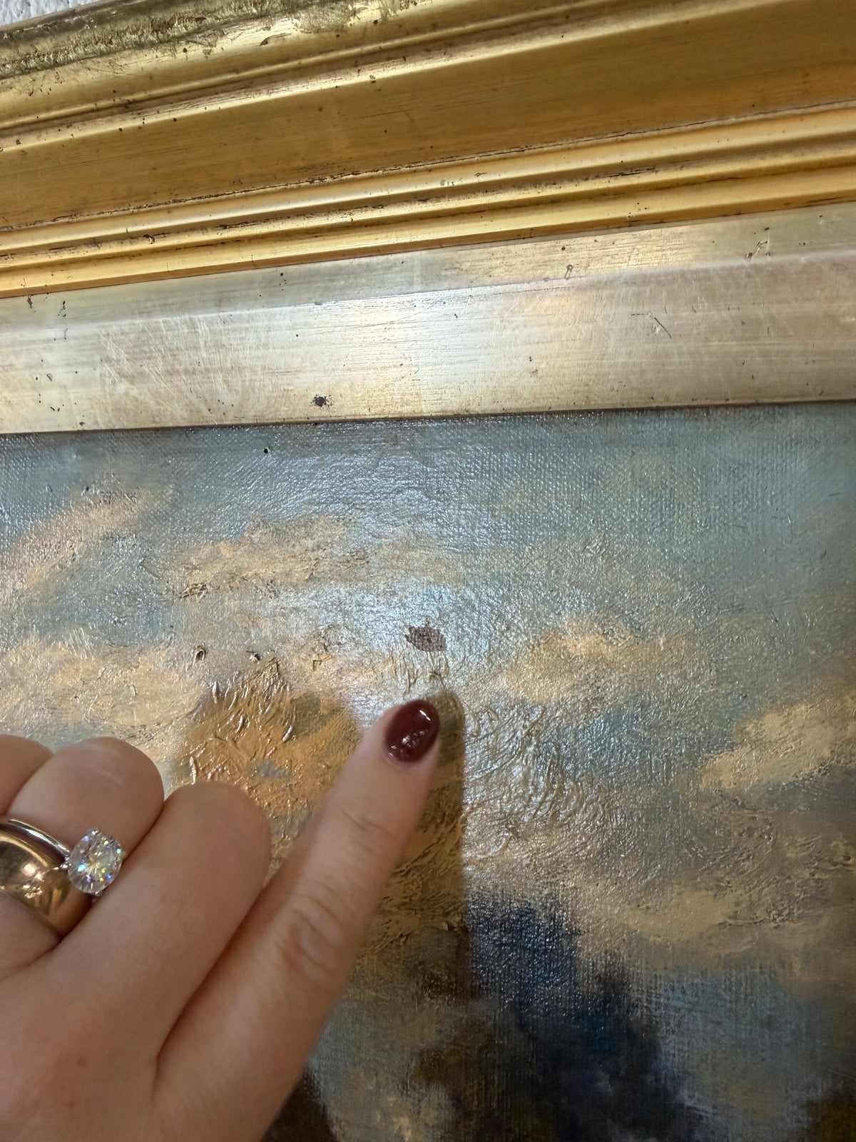 Antique oil on canvas - feeding the animals