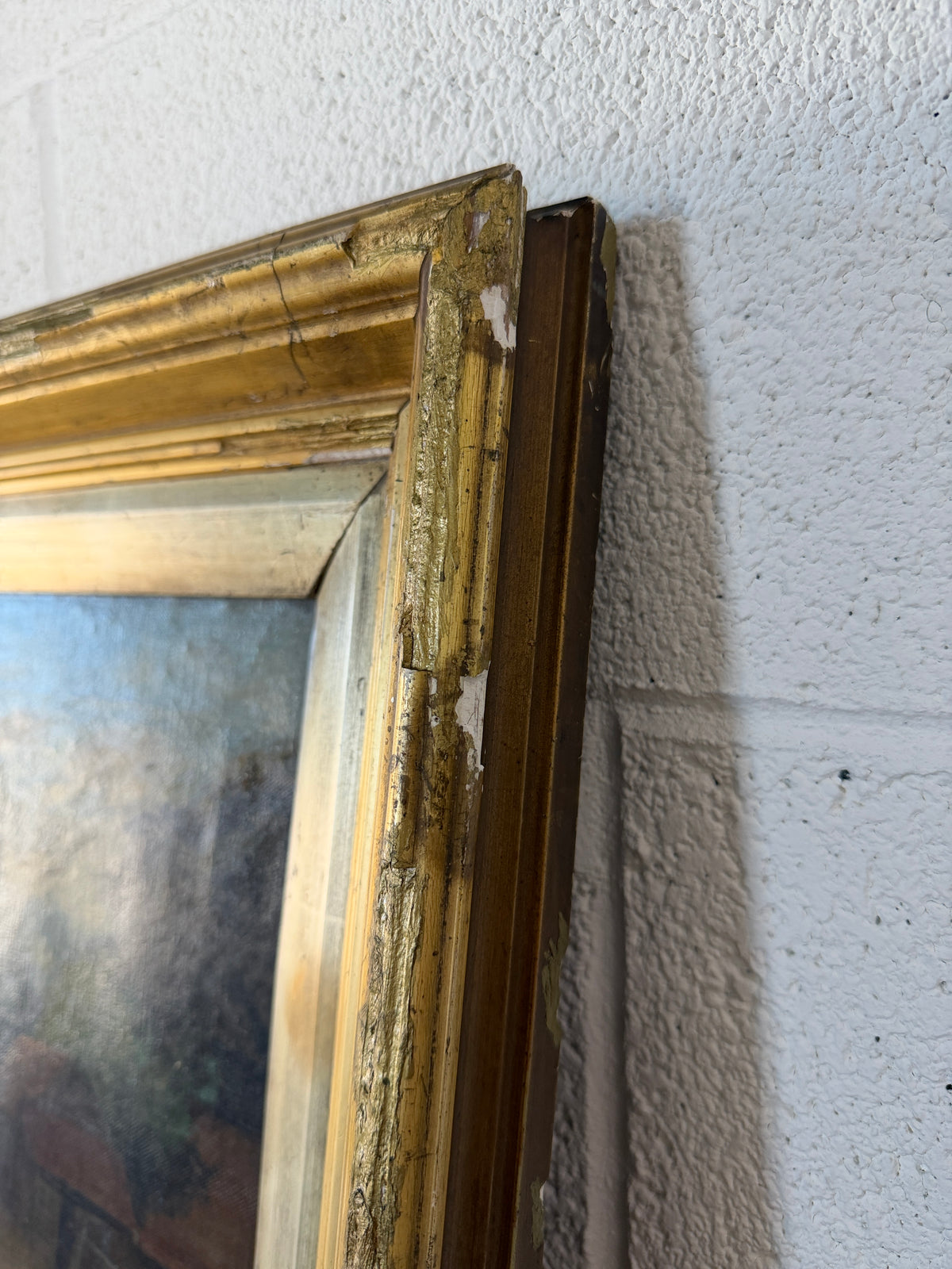 Antique oil on canvas - feeding the animals