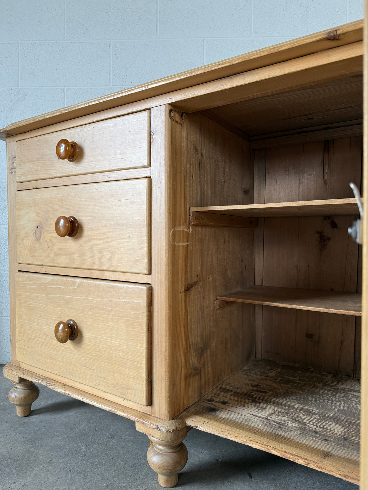 English antique pine sideboard with raised back