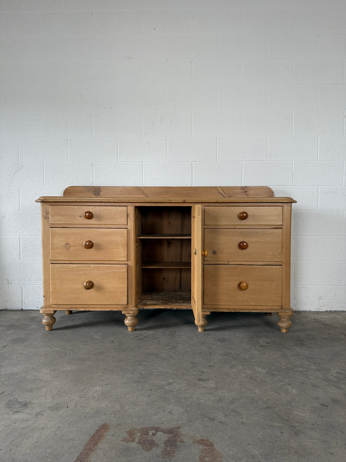 English antique pine sideboard with raised back