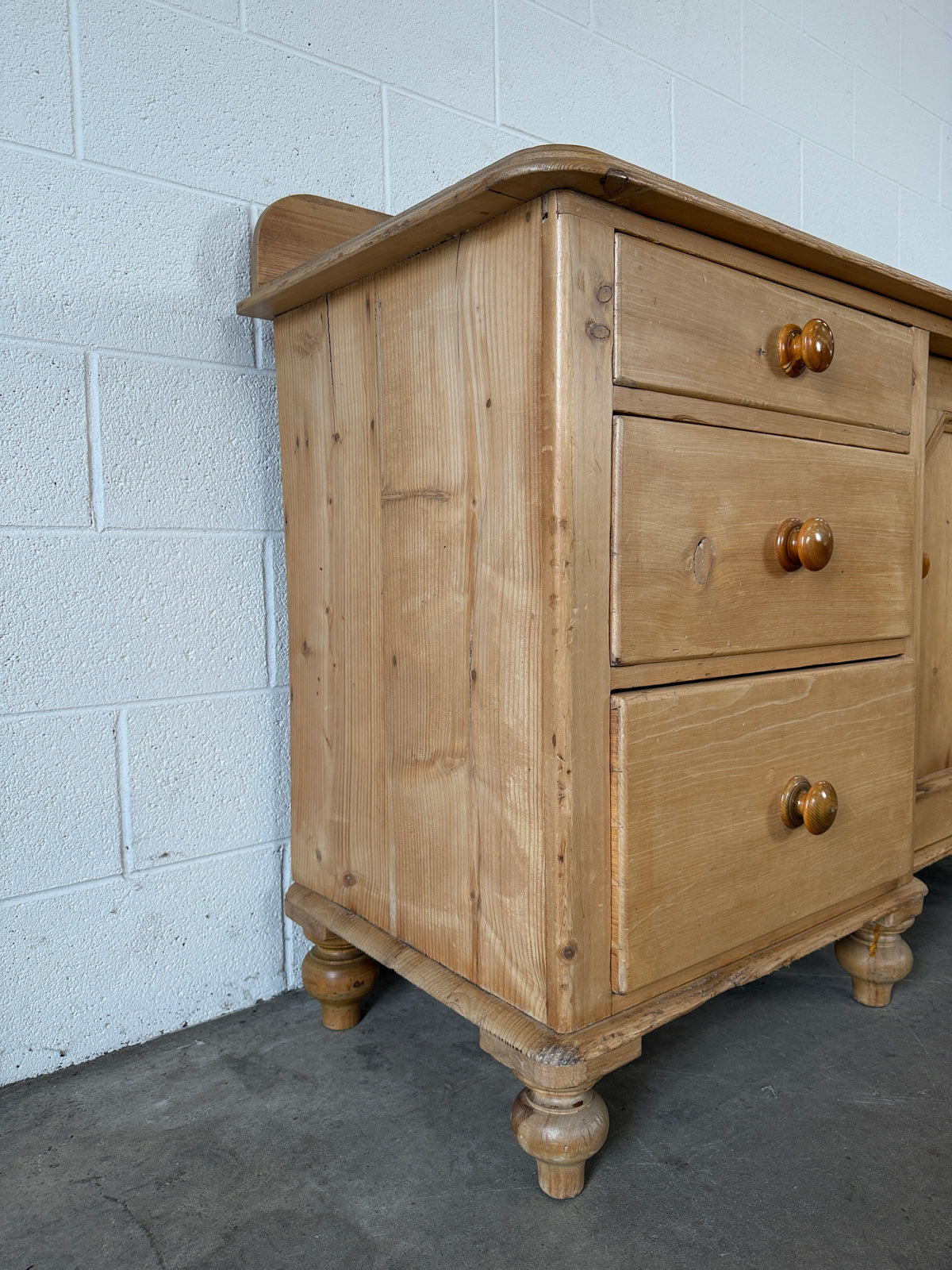 English antique pine sideboard with raised back
