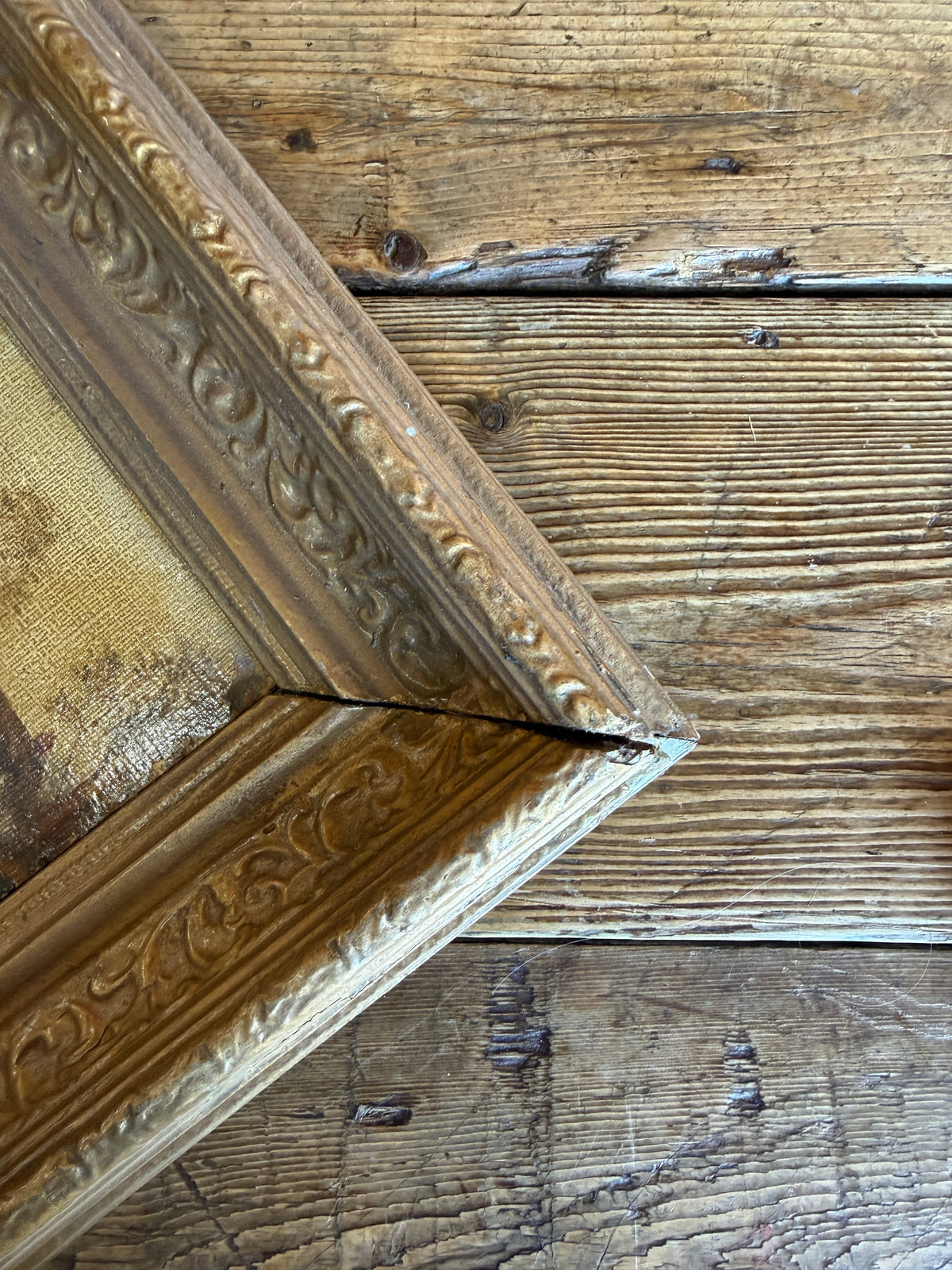 Antique landscape in wooden frame