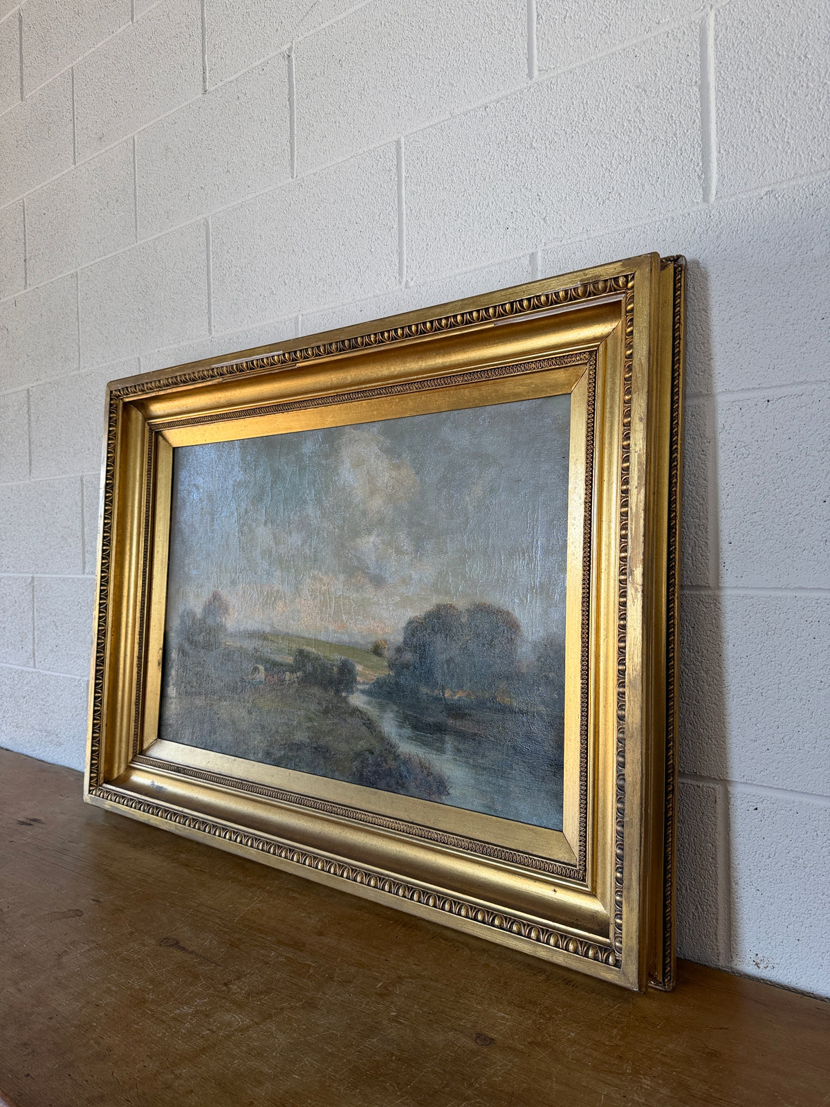 Antique oil on canvas - horse and cart in the countryside