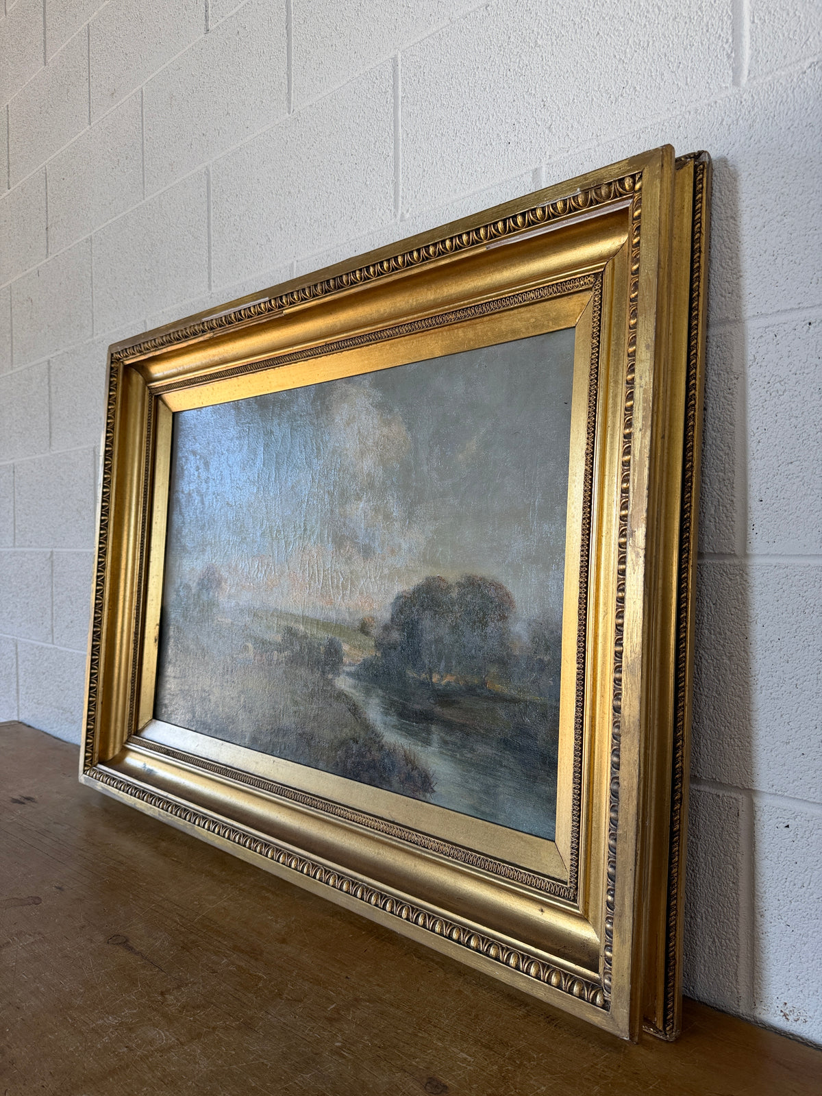 Antique oil on canvas - horse and cart in the countryside