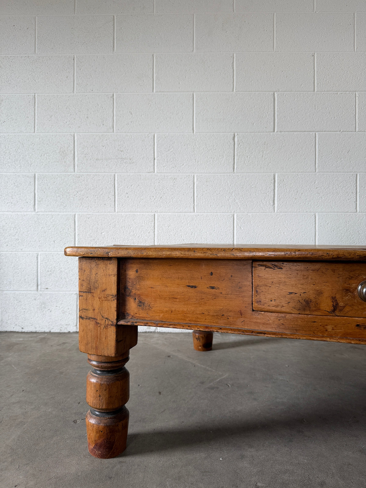 Antique pine coffee table with drawer