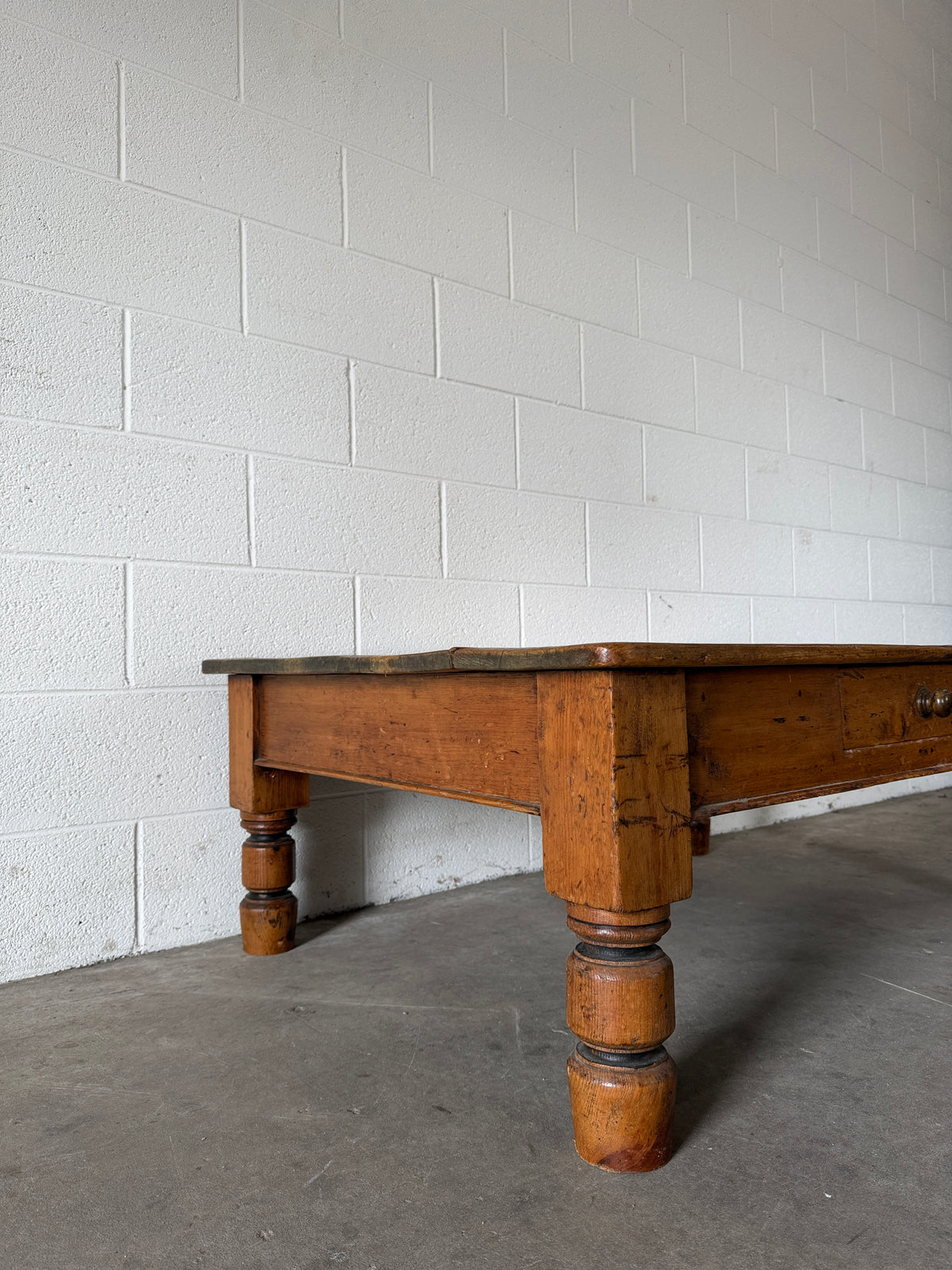 Antique pine coffee table with drawer