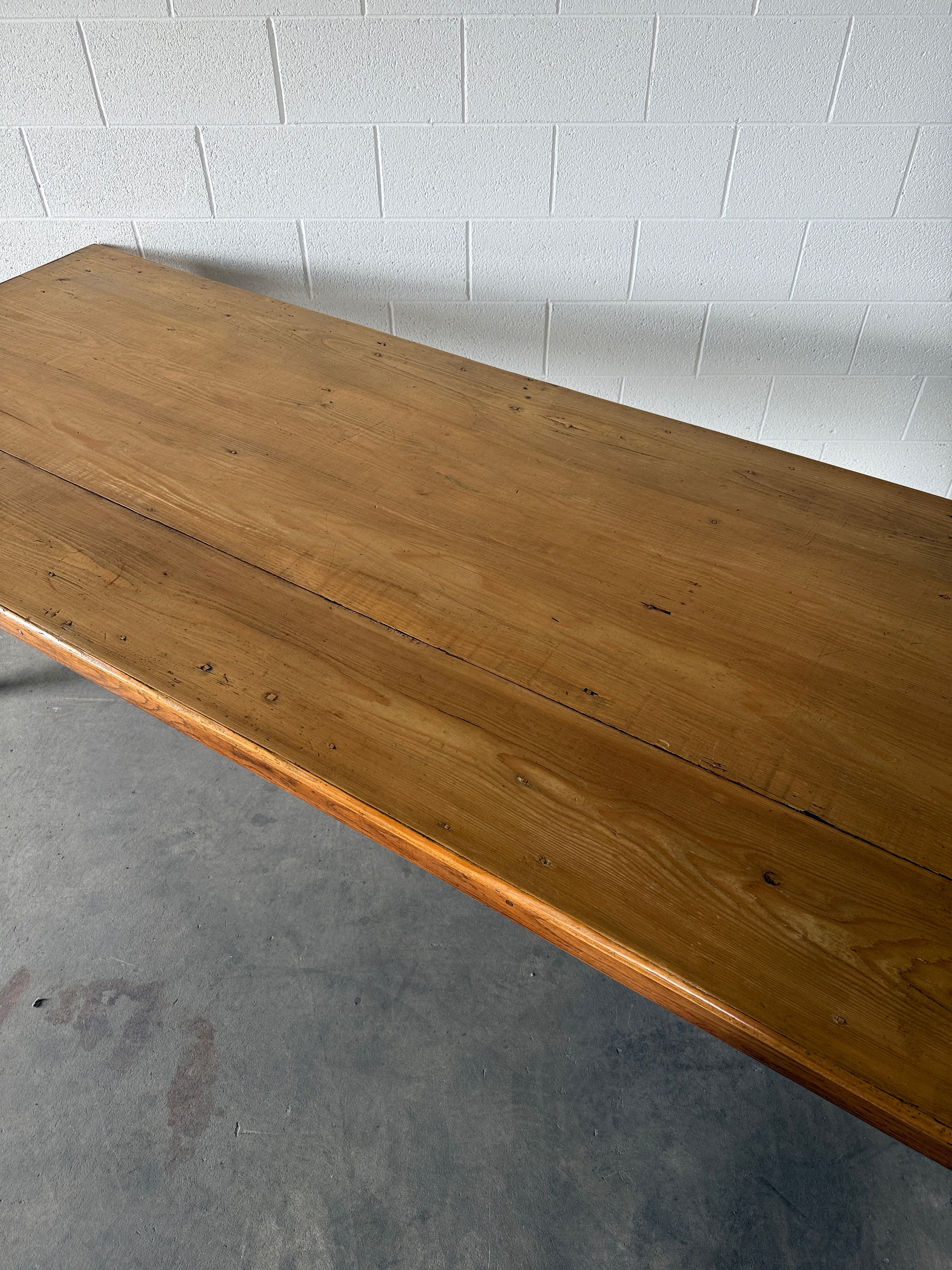 Incredible antique pine and fruitwood dining table with tapered legs