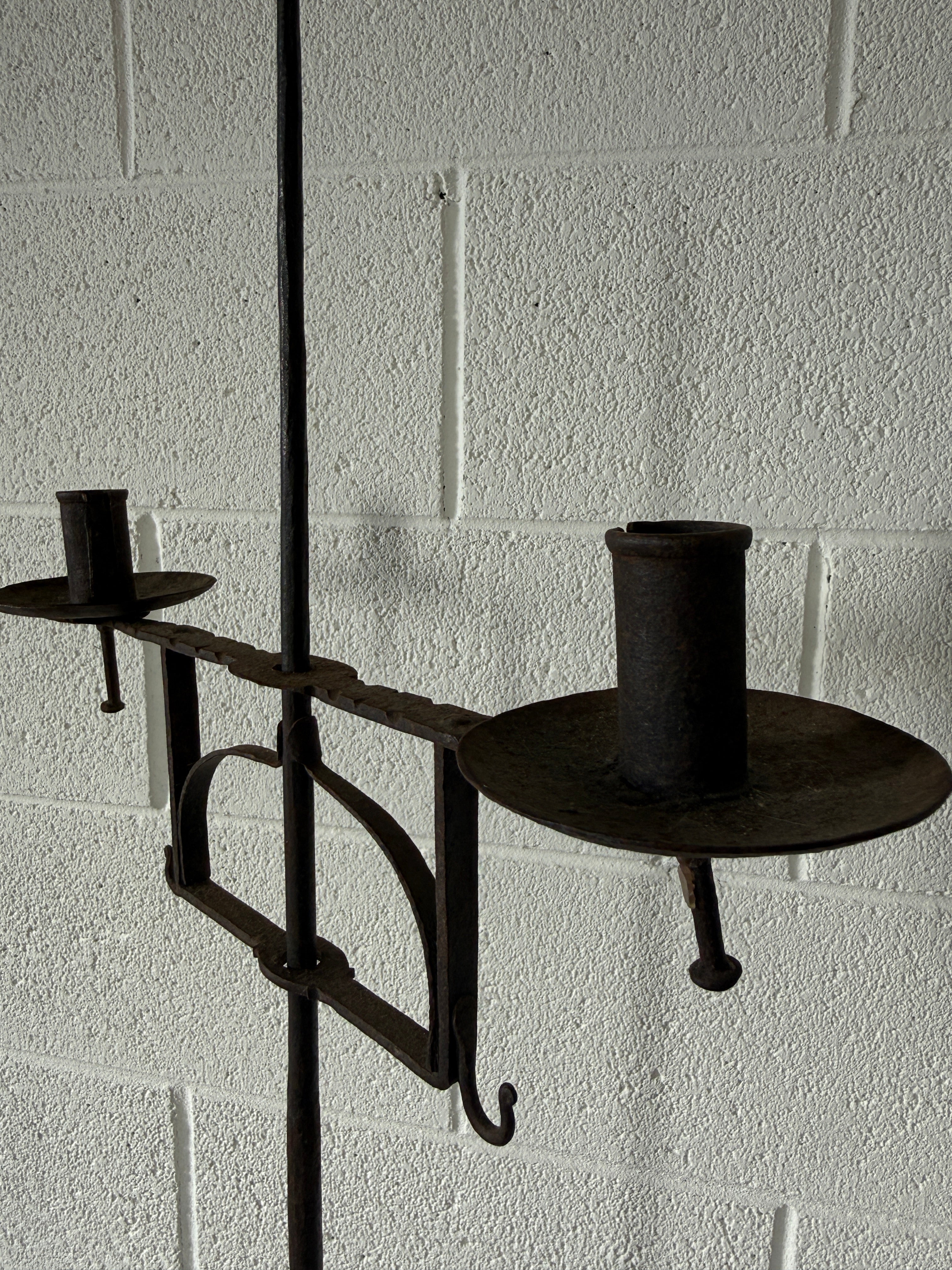 Antique wrought iron adjustable floor candelabra