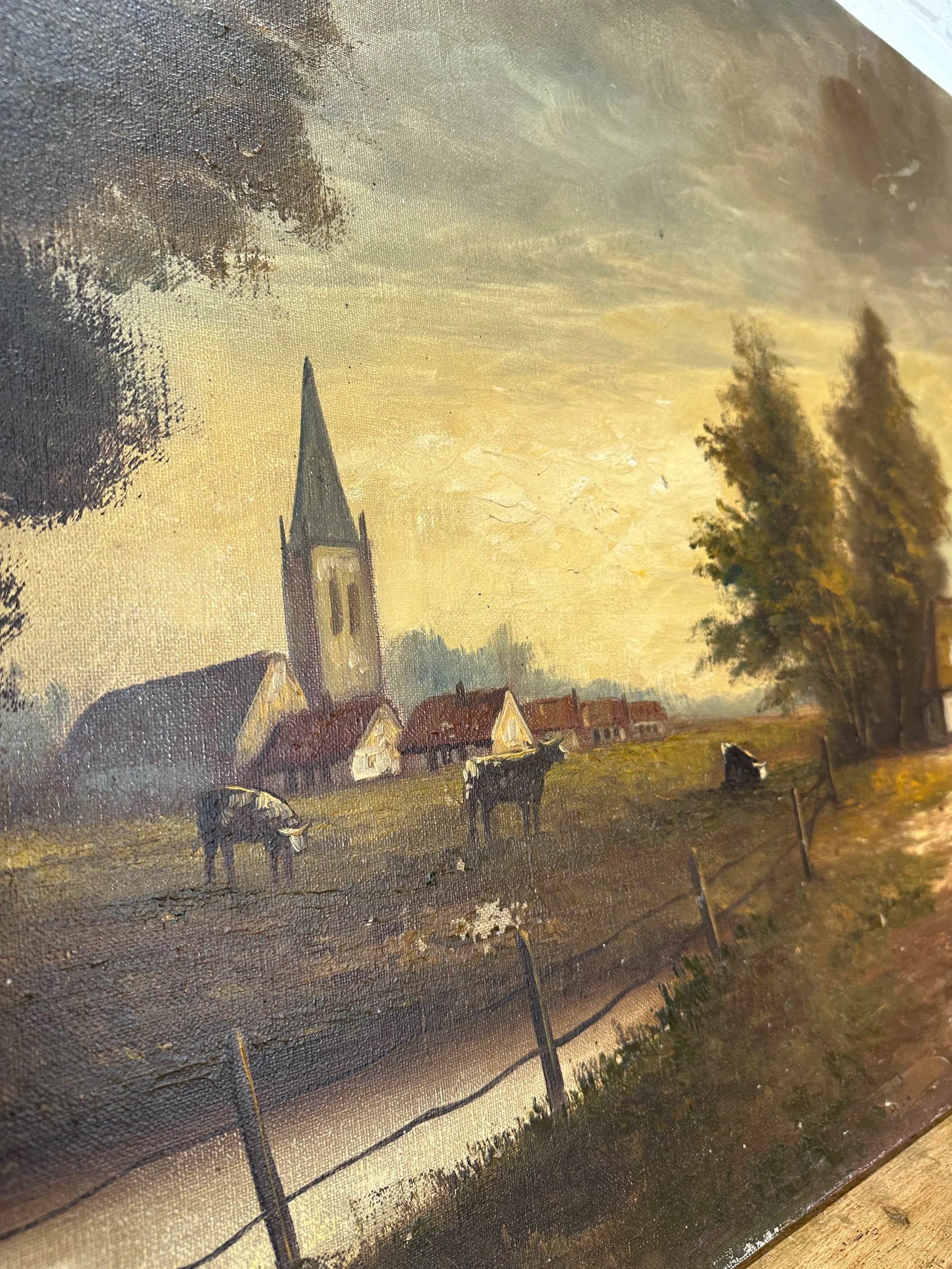 Large antique oil on canvas