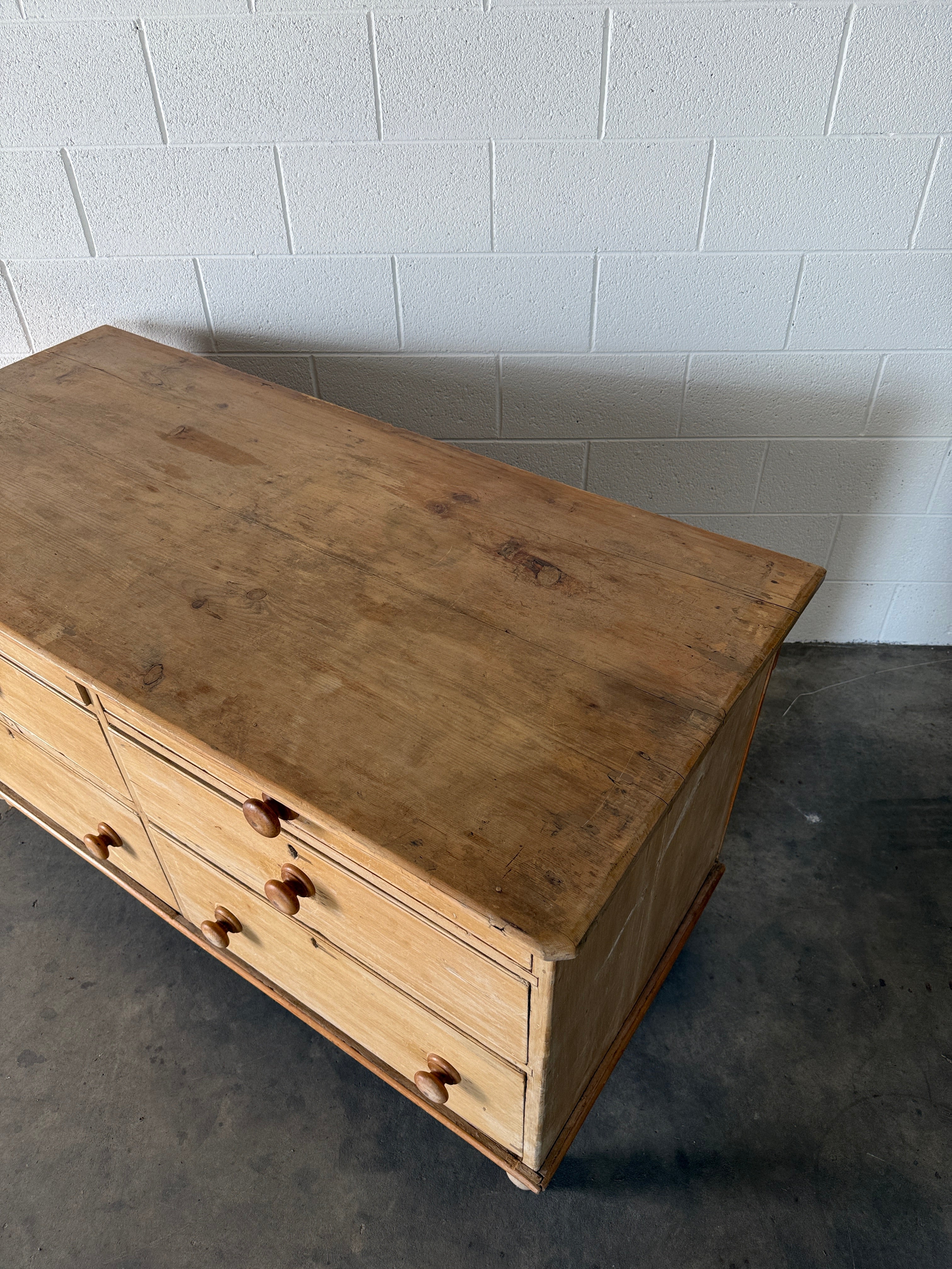 Antique pine six drawer sideboard